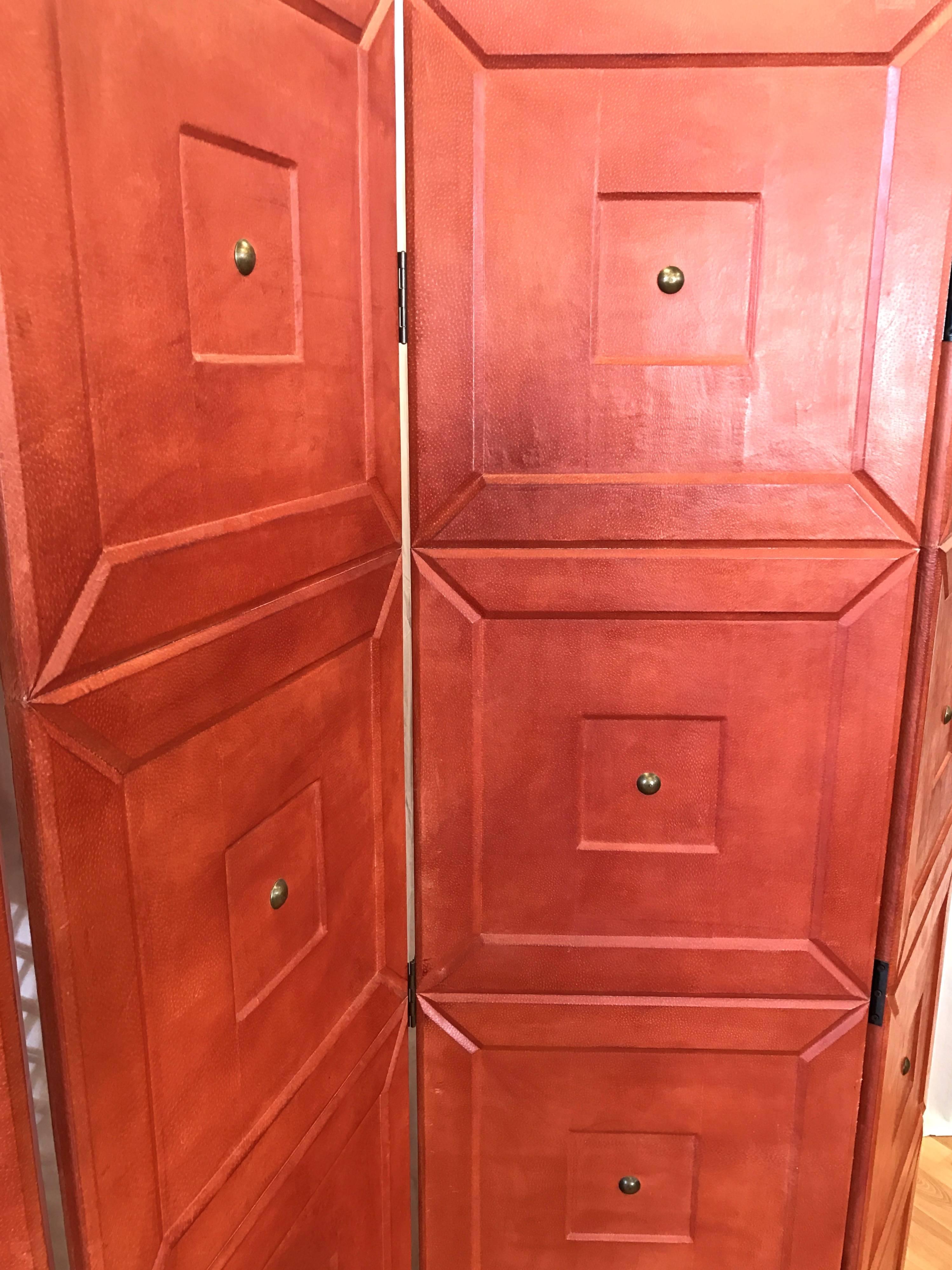 Modern Maitland-Smith Leather-Clad Four-Panel Folding Screen