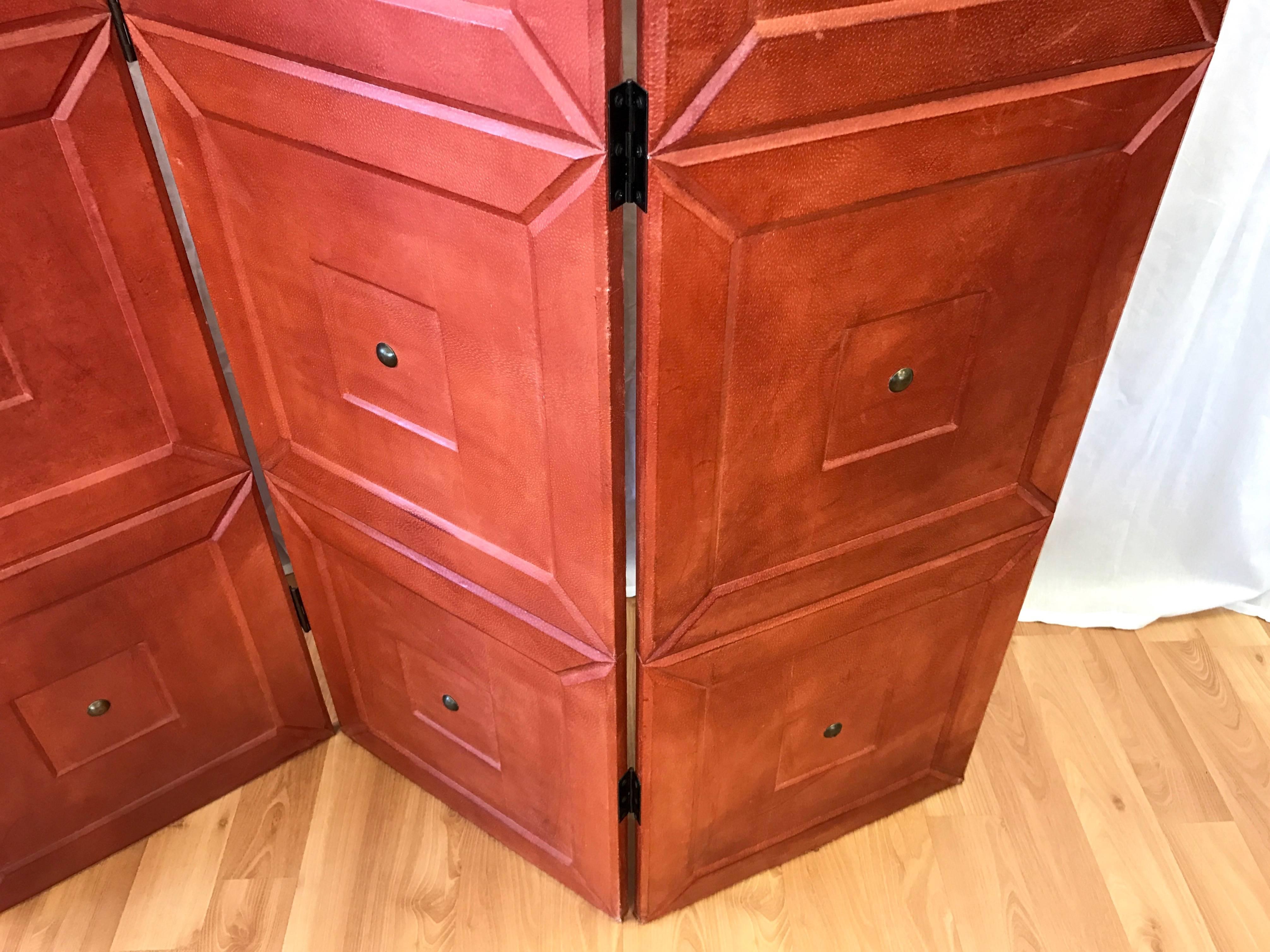 American Maitland-Smith Leather-Clad Four-Panel Folding Screen