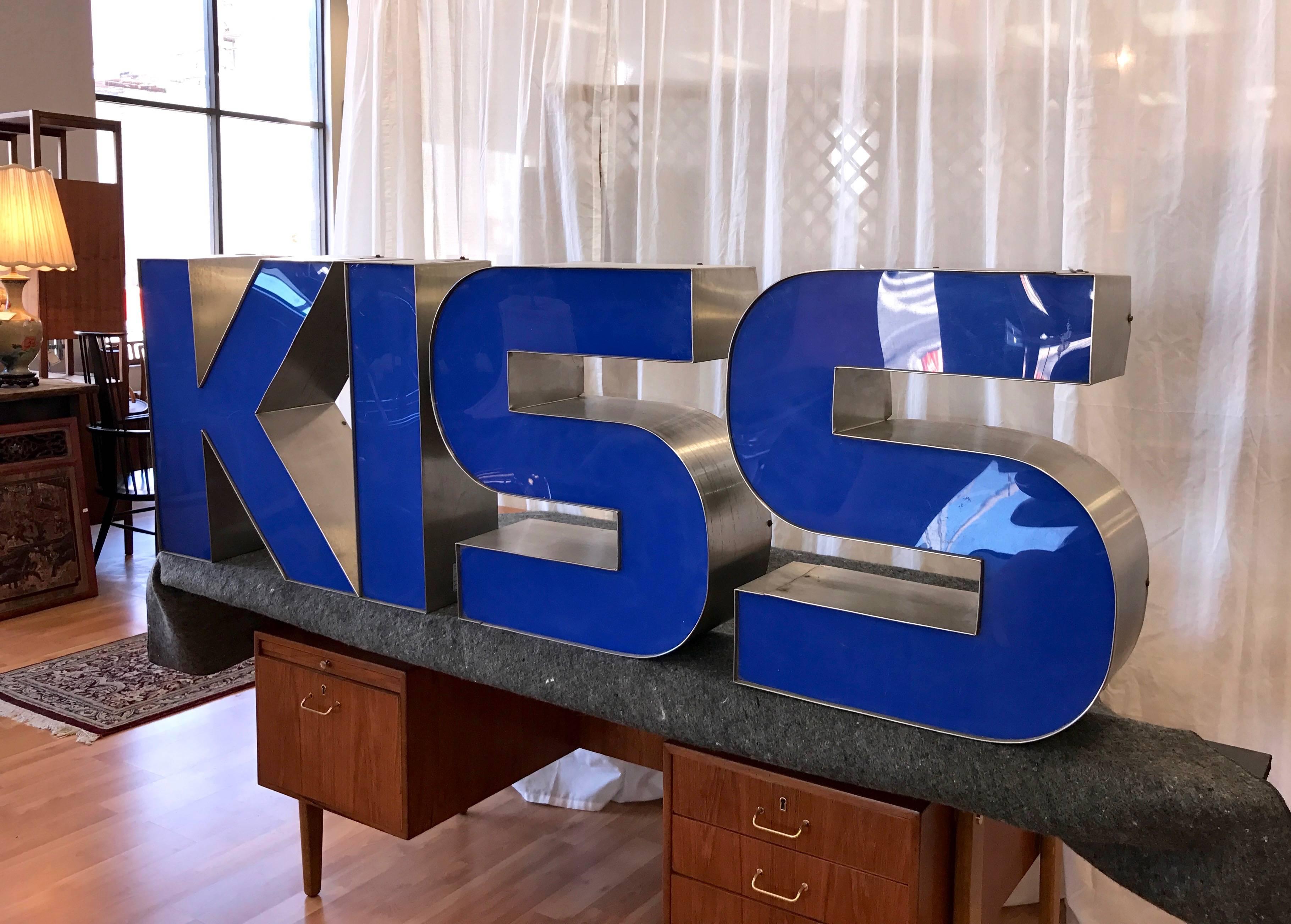 Modern Four-Piece Set of Extra Large Vintage Signage Letters Spelling “KISS”