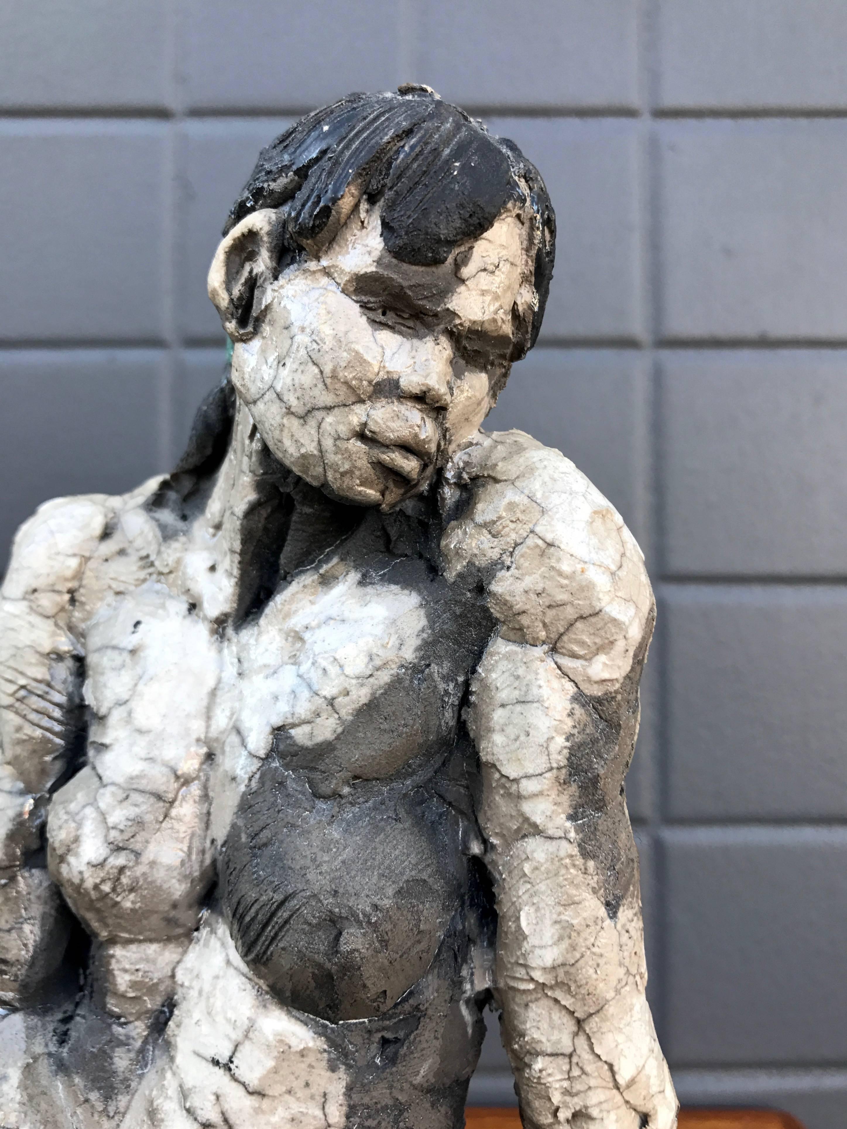 Late 20th Century Lana Federico “Reclining Nude” Raku Sculpture
