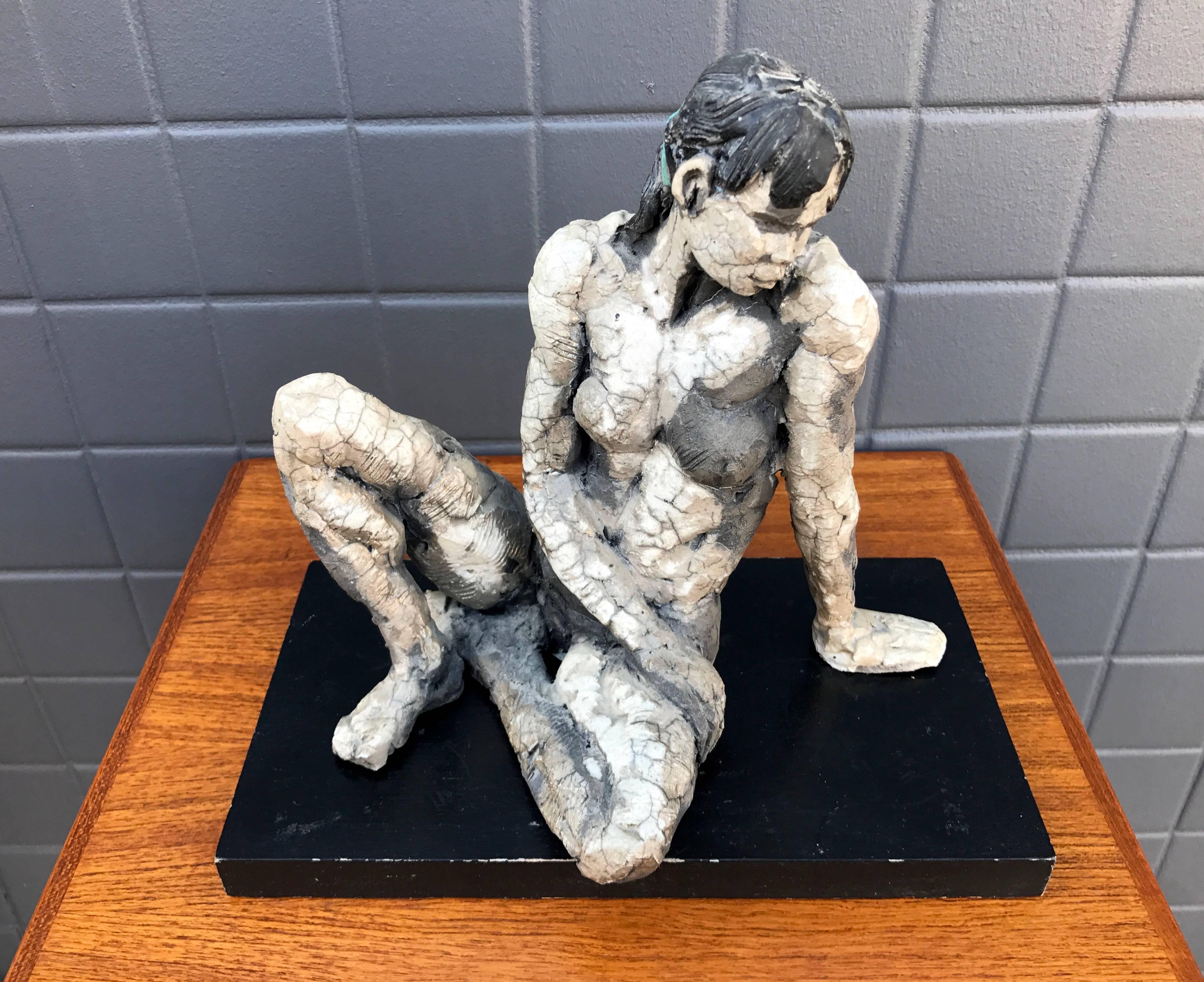 American Lana Federico “Reclining Nude” Raku Sculpture