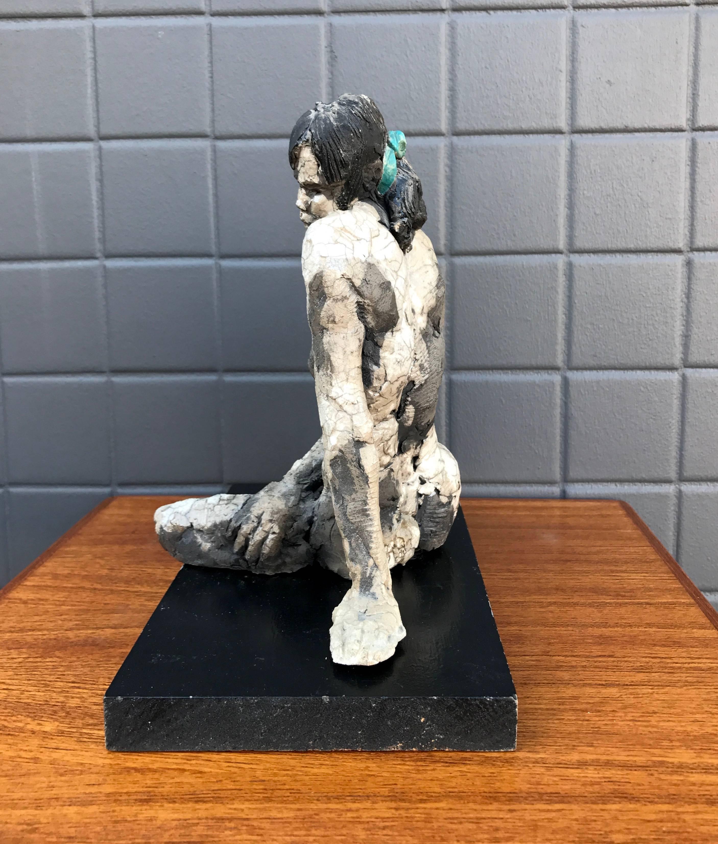 Modern Lana Federico “Reclining Nude” Raku Sculpture