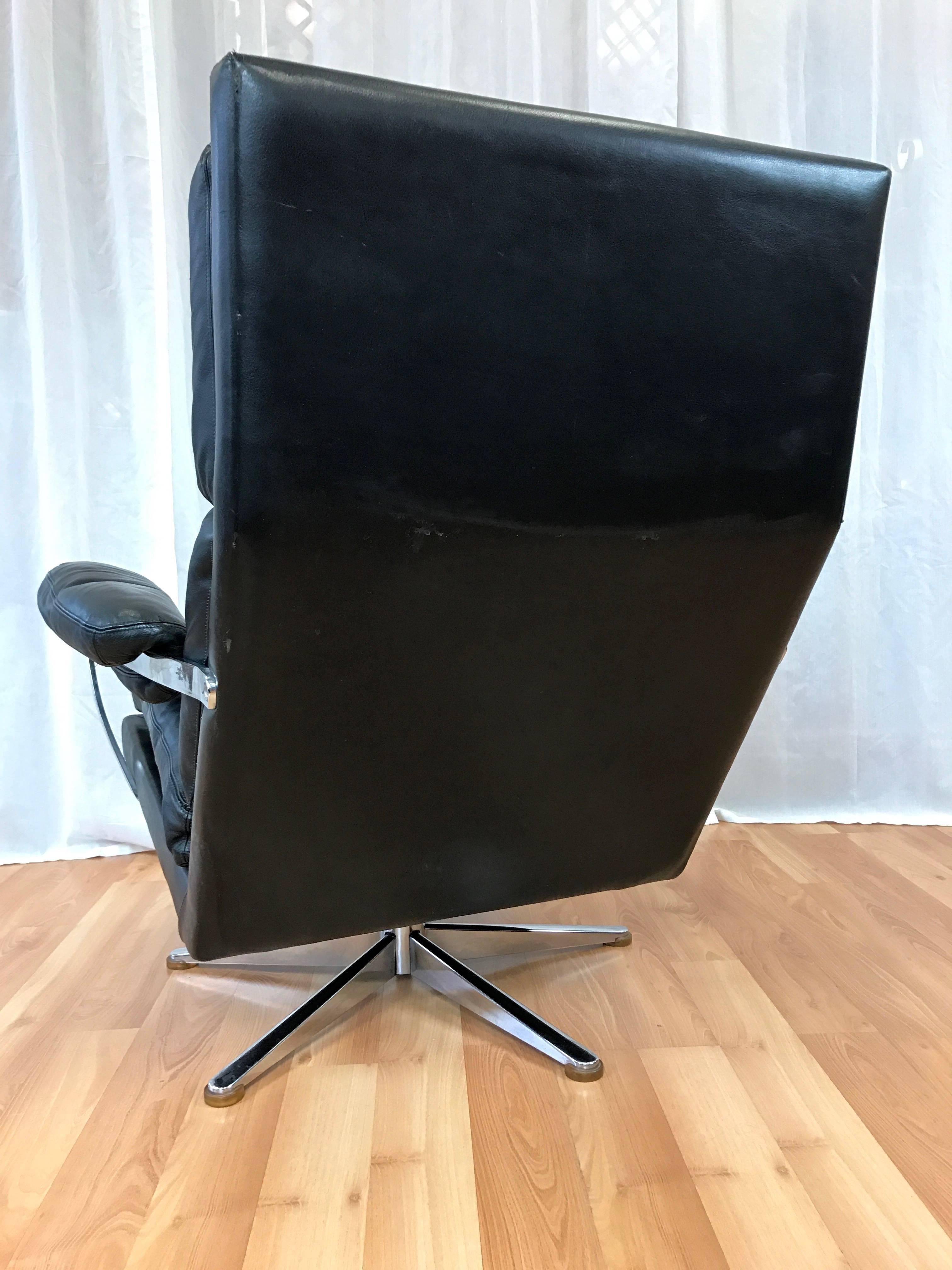 Vintage Swedish Leather Lounge Chair and Ottoman In Good Condition In San Francisco, CA