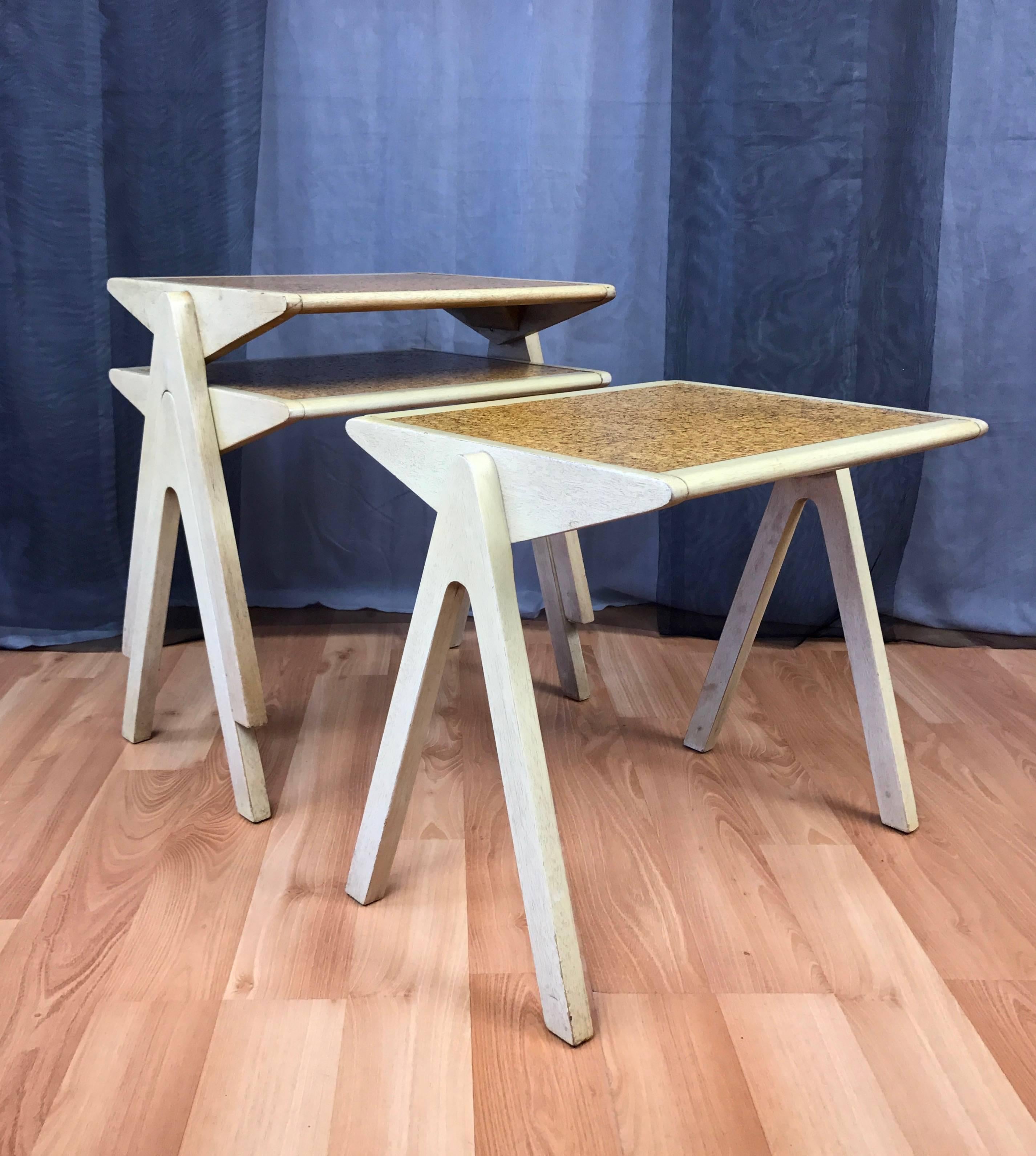 Mid-Century Modern Rare Jon Jansen Set of Cork Top Stacking Tables