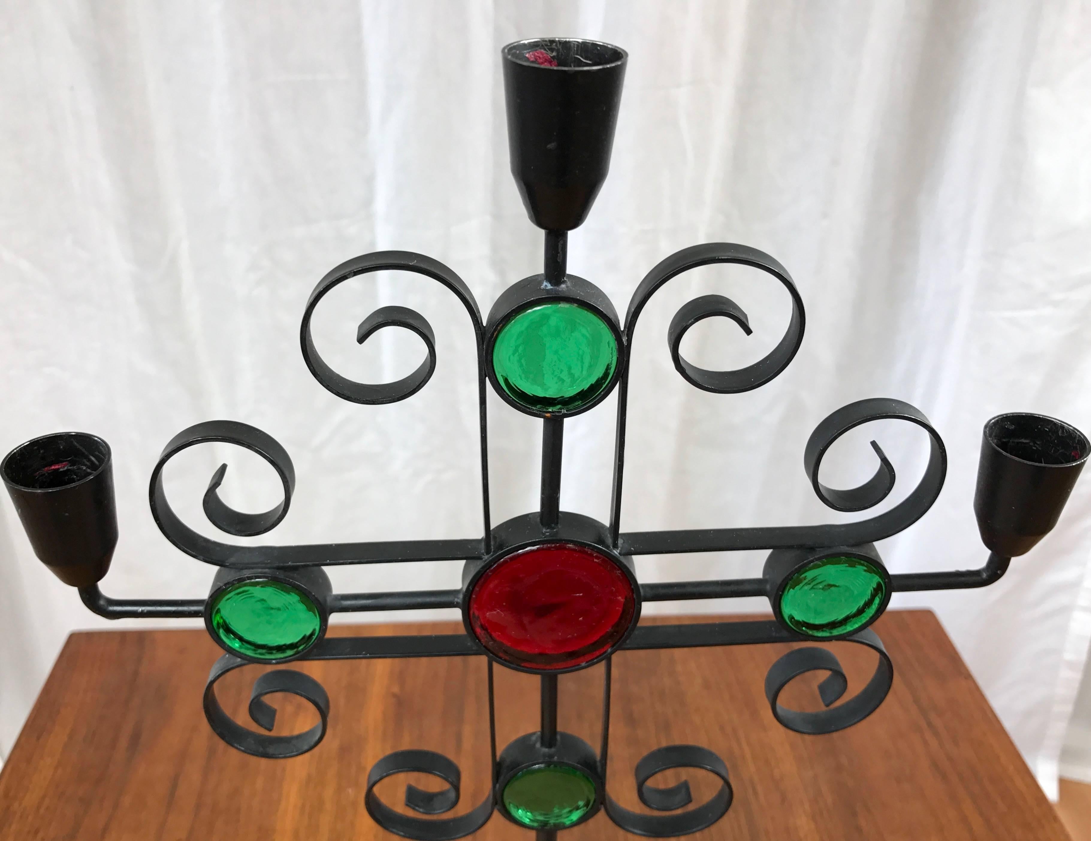 Gunnar Ander for Ystad-Metall Wrought Iron and Glass Candelabra In Good Condition In San Francisco, CA
