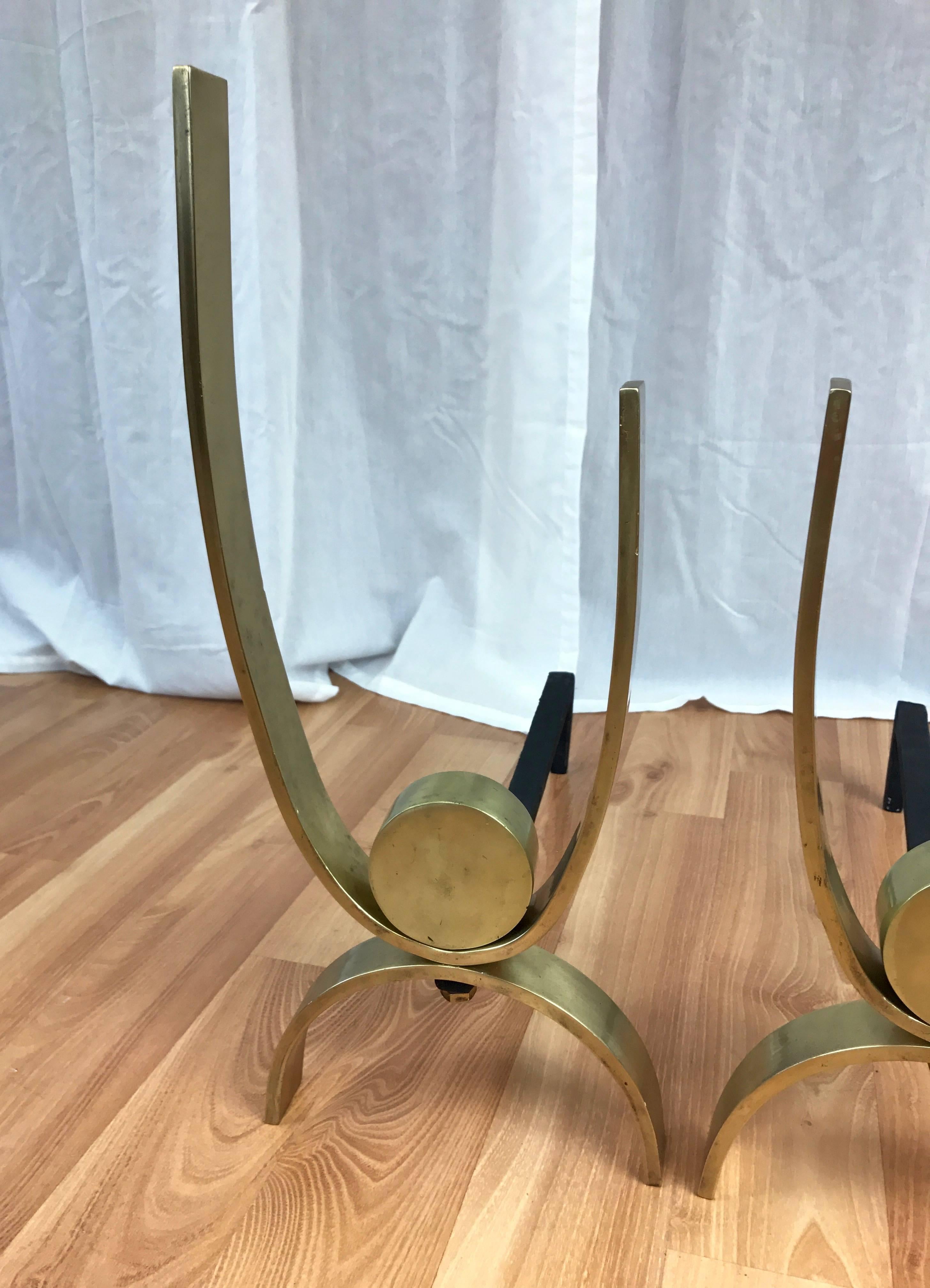 Donald Deskey Sculptural Brass Andirons In Good Condition In San Francisco, CA