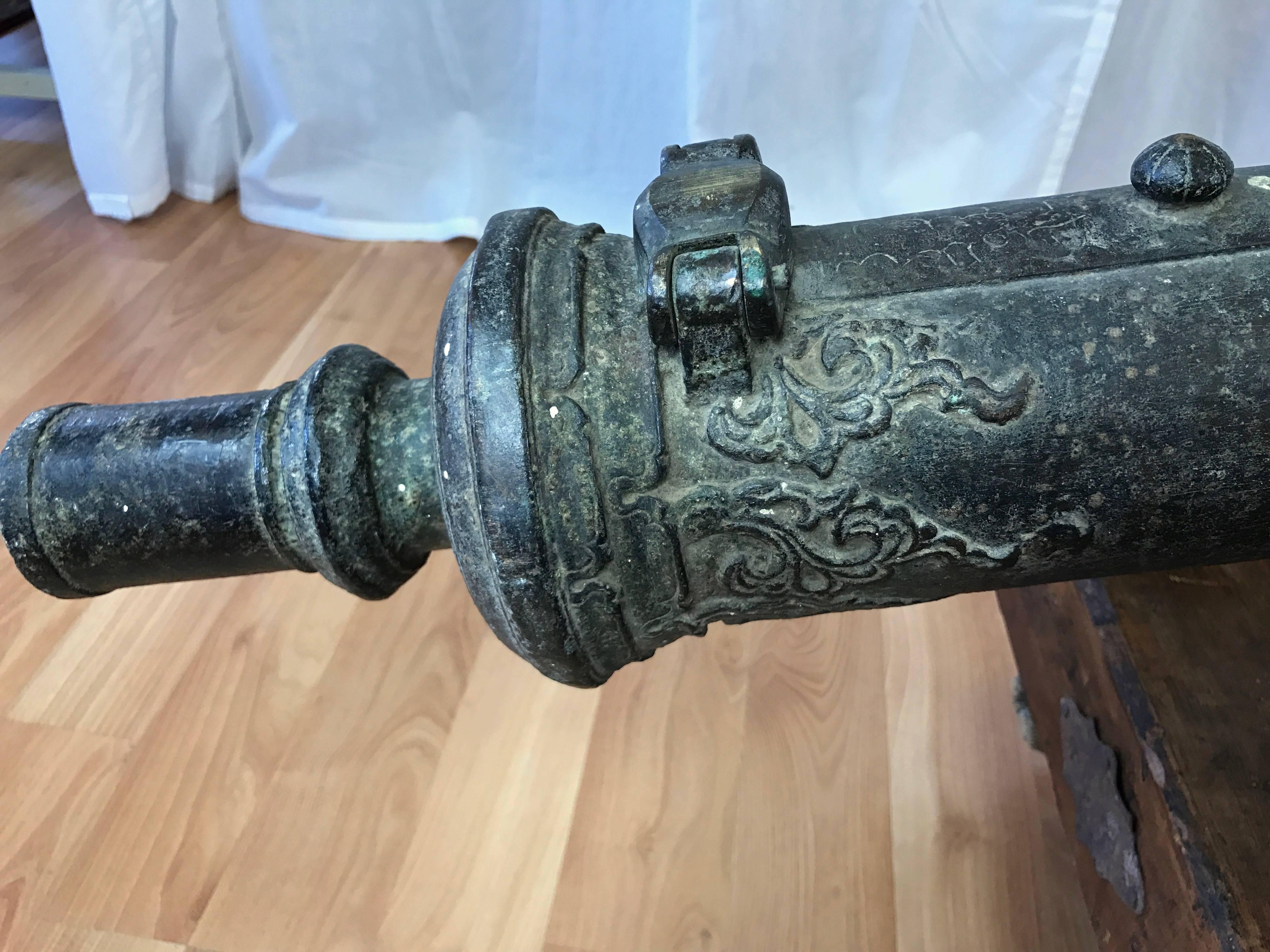 Metal 18th Century Bronze Lantaka Cannon on Custom Wood Carriage