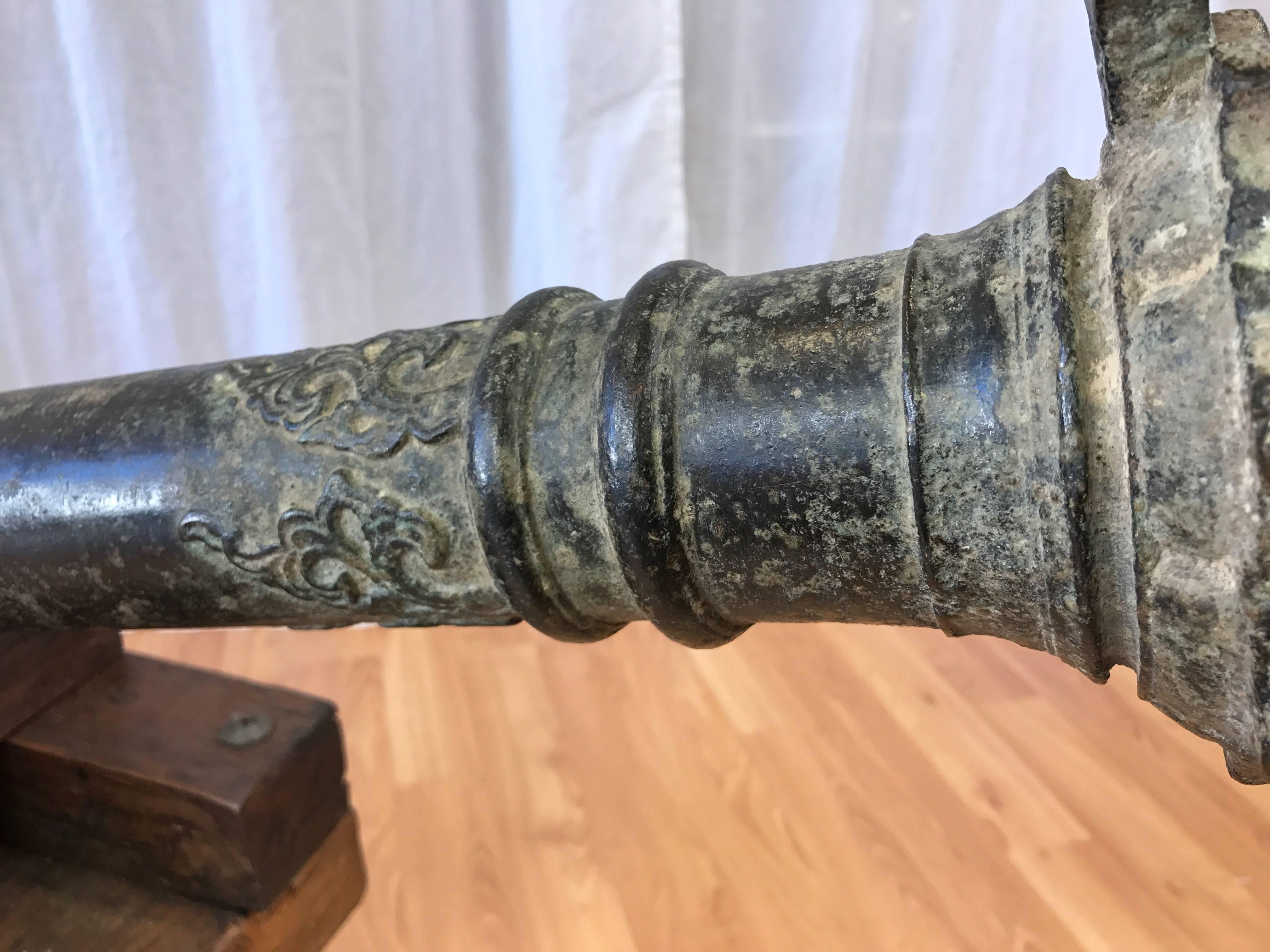 Malaysian 18th Century Bronze Lantaka Cannon on Custom Wood Carriage