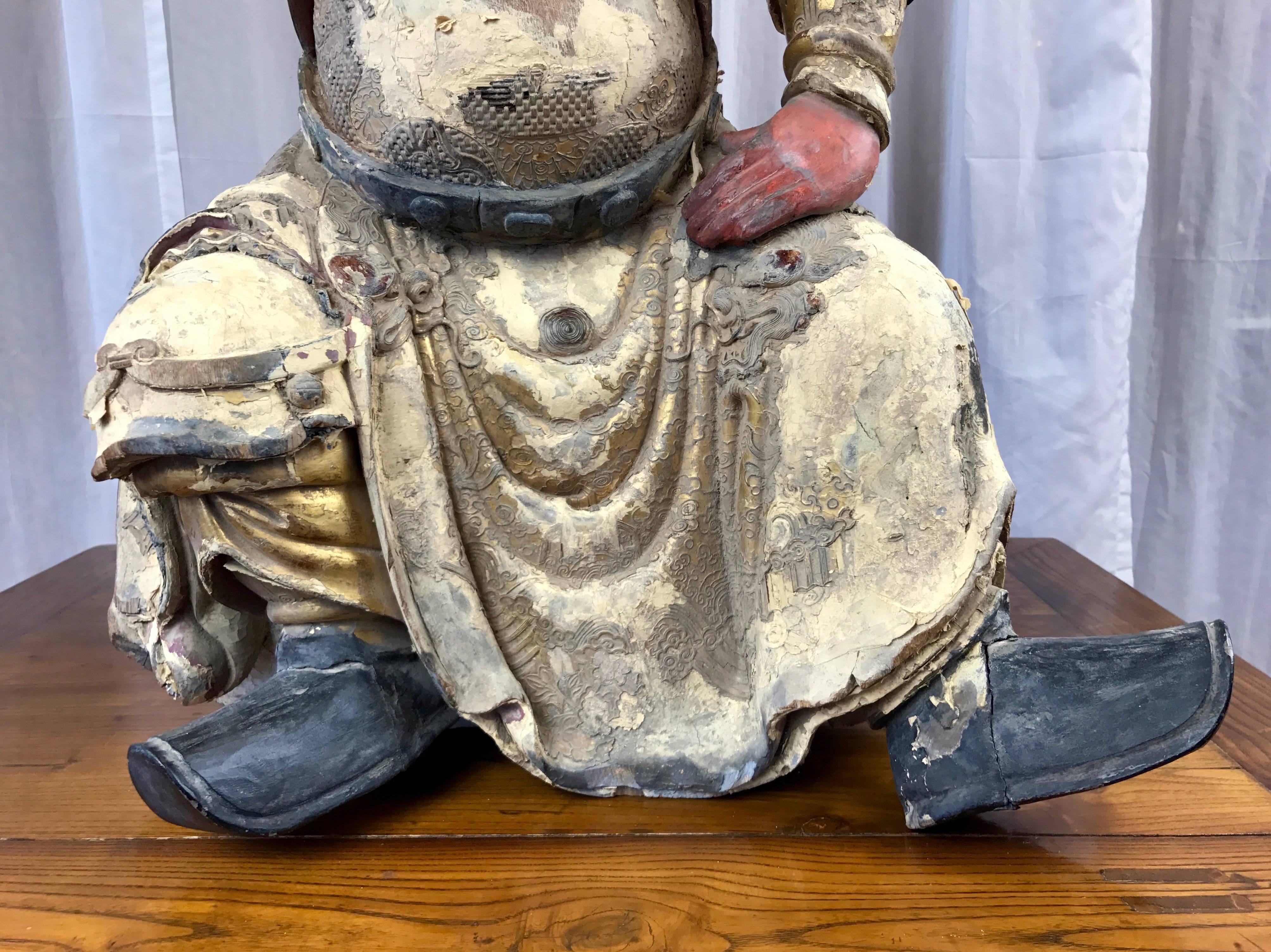 18th Century Qing Dynasty Large Wood Figure of Chinese Deity Guandi 4