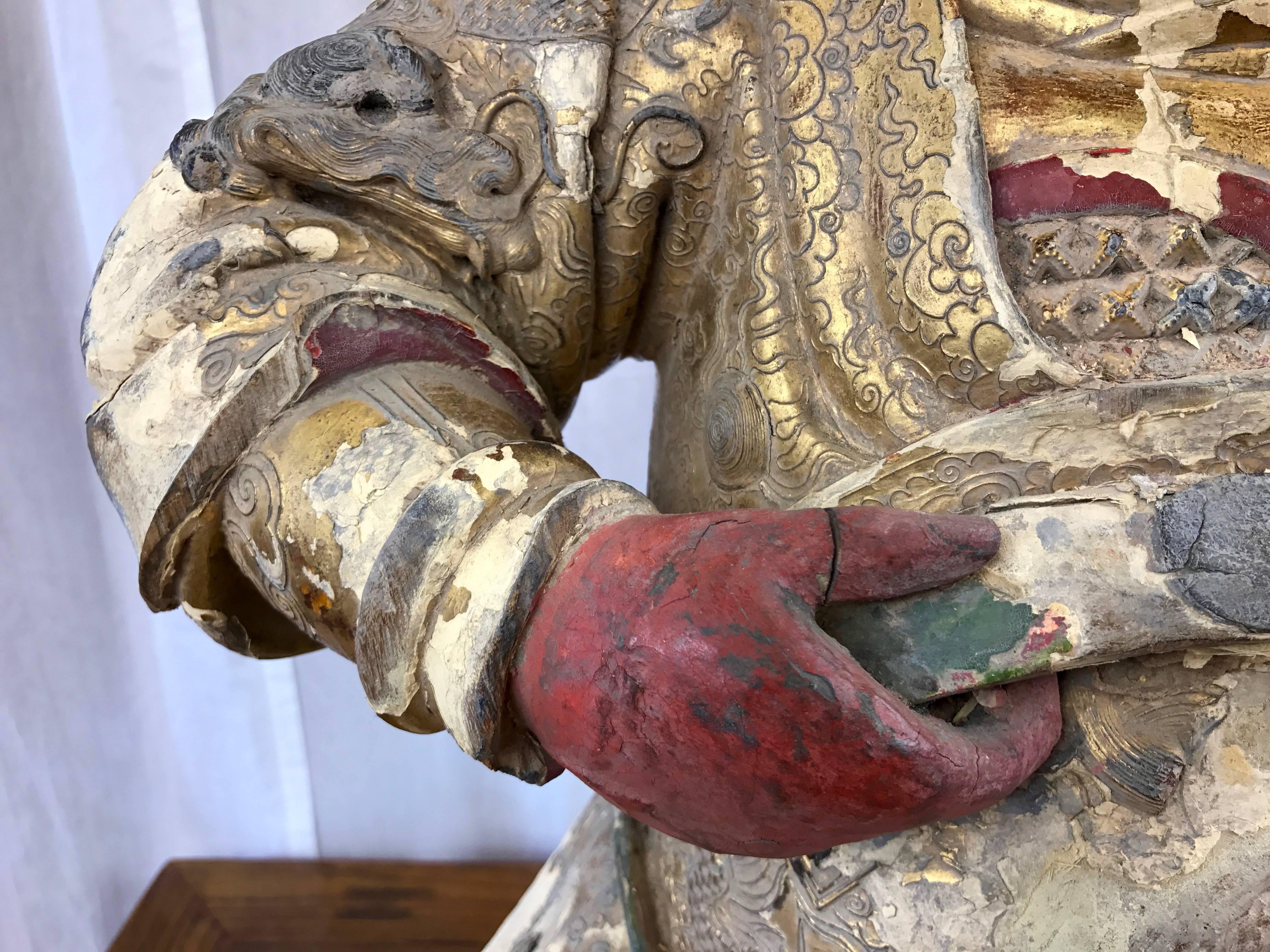 18th Century Qing Dynasty Large Wood Figure of Chinese Deity Guandi 2