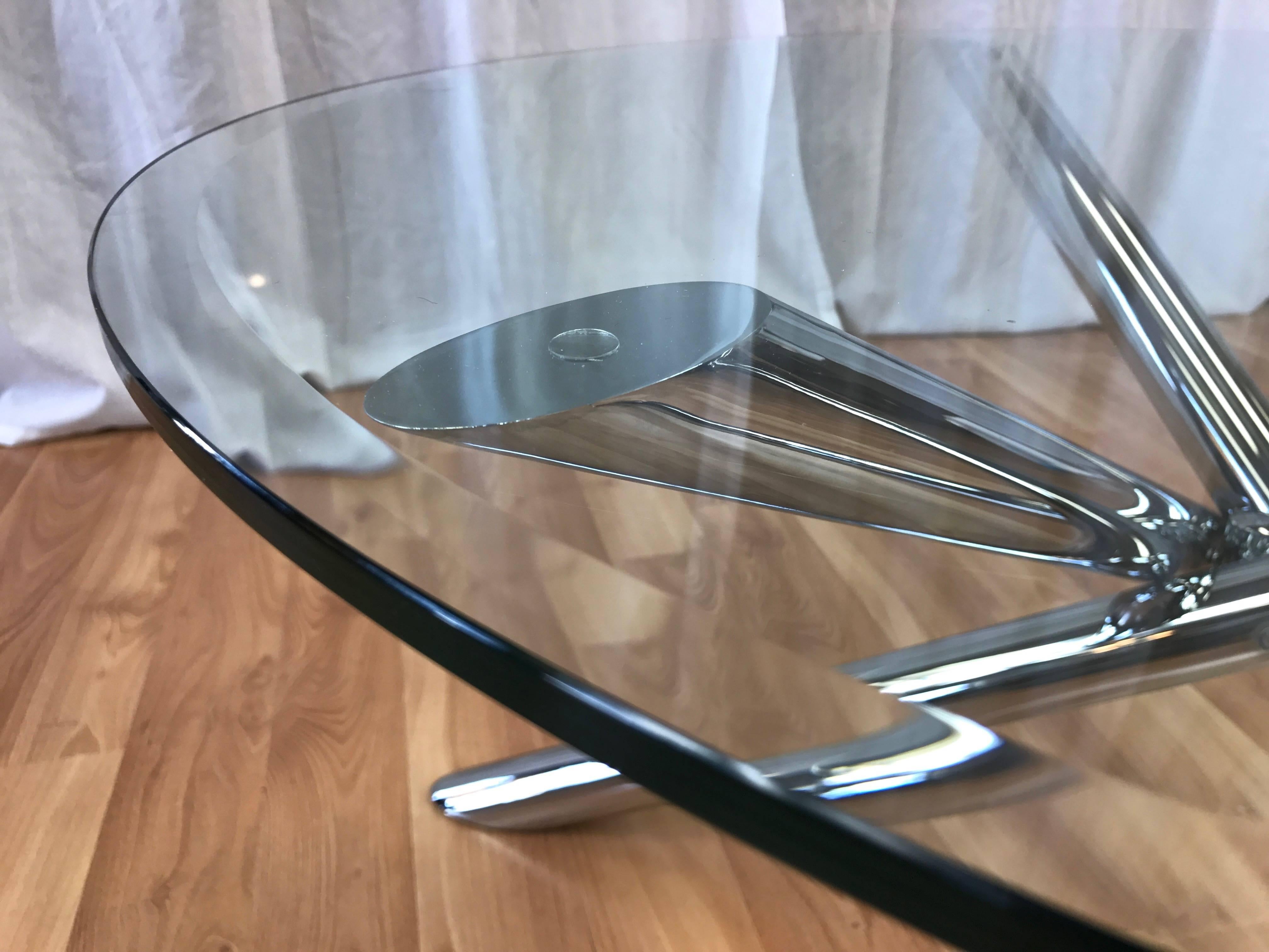 Late 20th Century Vintage Chrome Star Base Round Glass Coffee Table