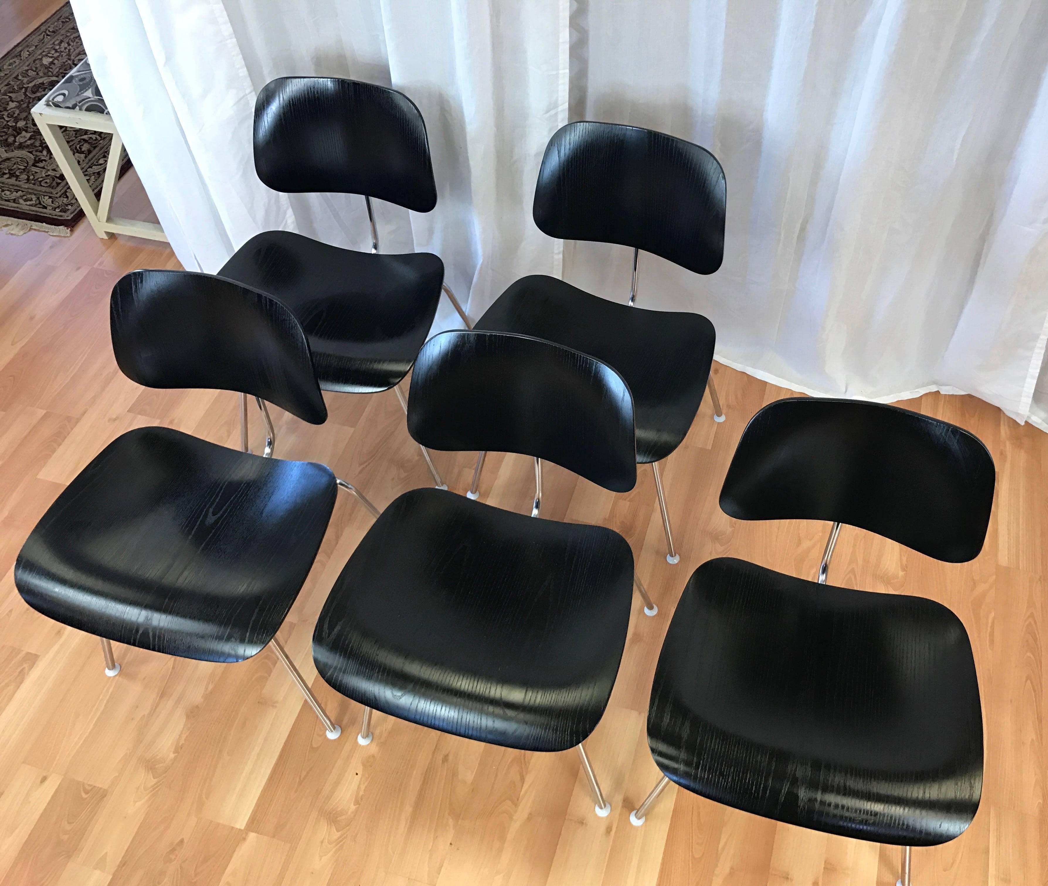 Chrome Eames for Herman Miller Ebony DCM Chairs, Four Available