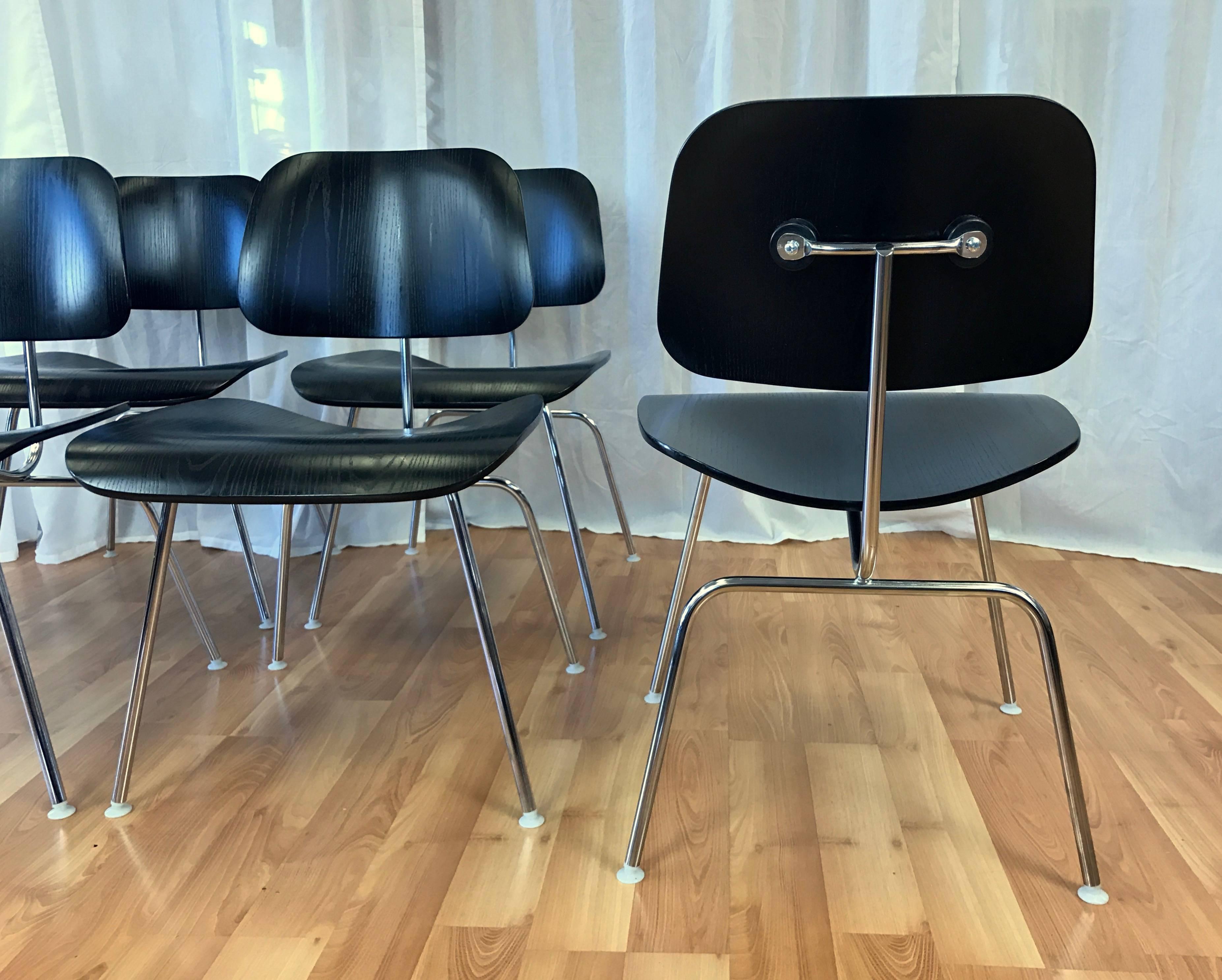 Contemporary Eames for Herman Miller Ebony DCM Chairs, Four Available