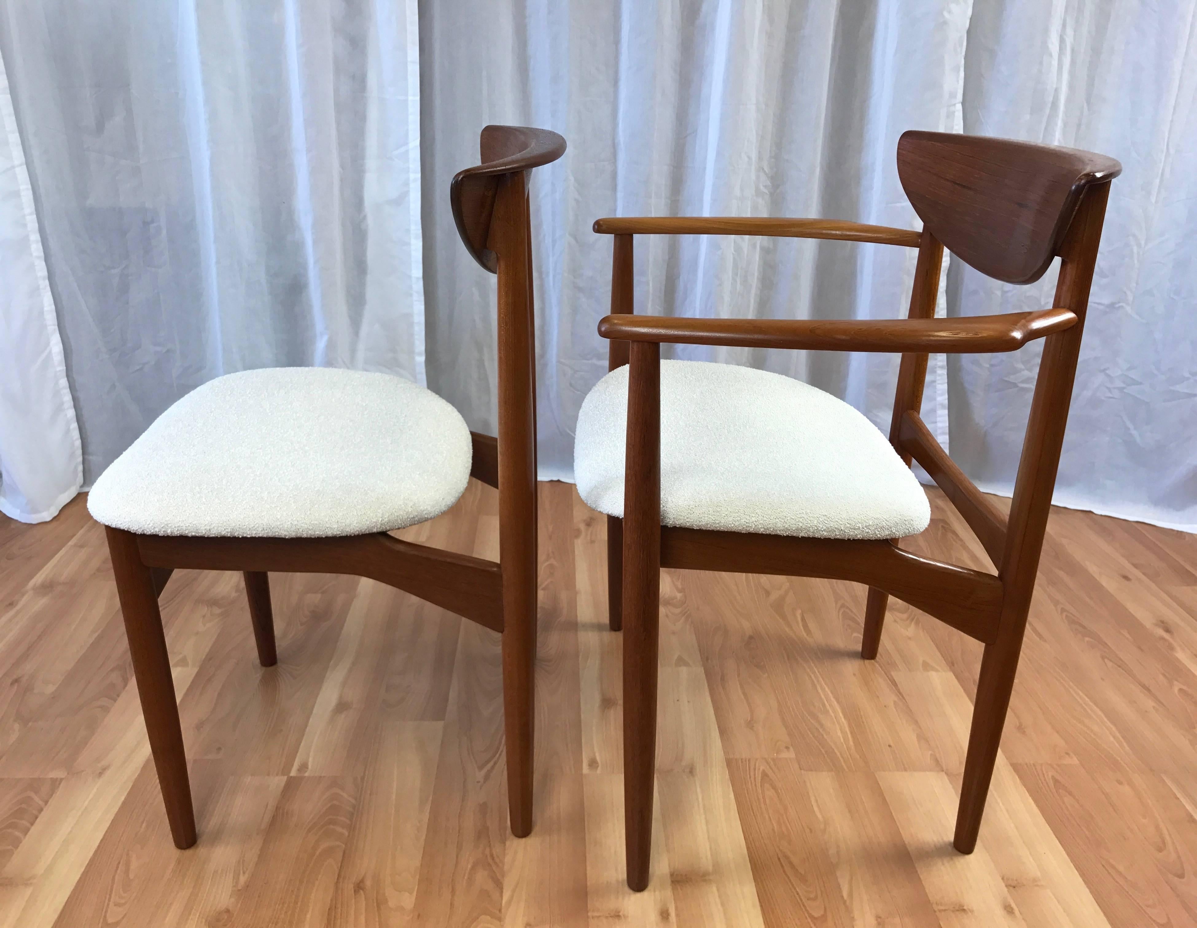 Mid-20th Century Set of Seven Uncommon Hvidt and Mølgaard-nielsen Teak Dining Chairs