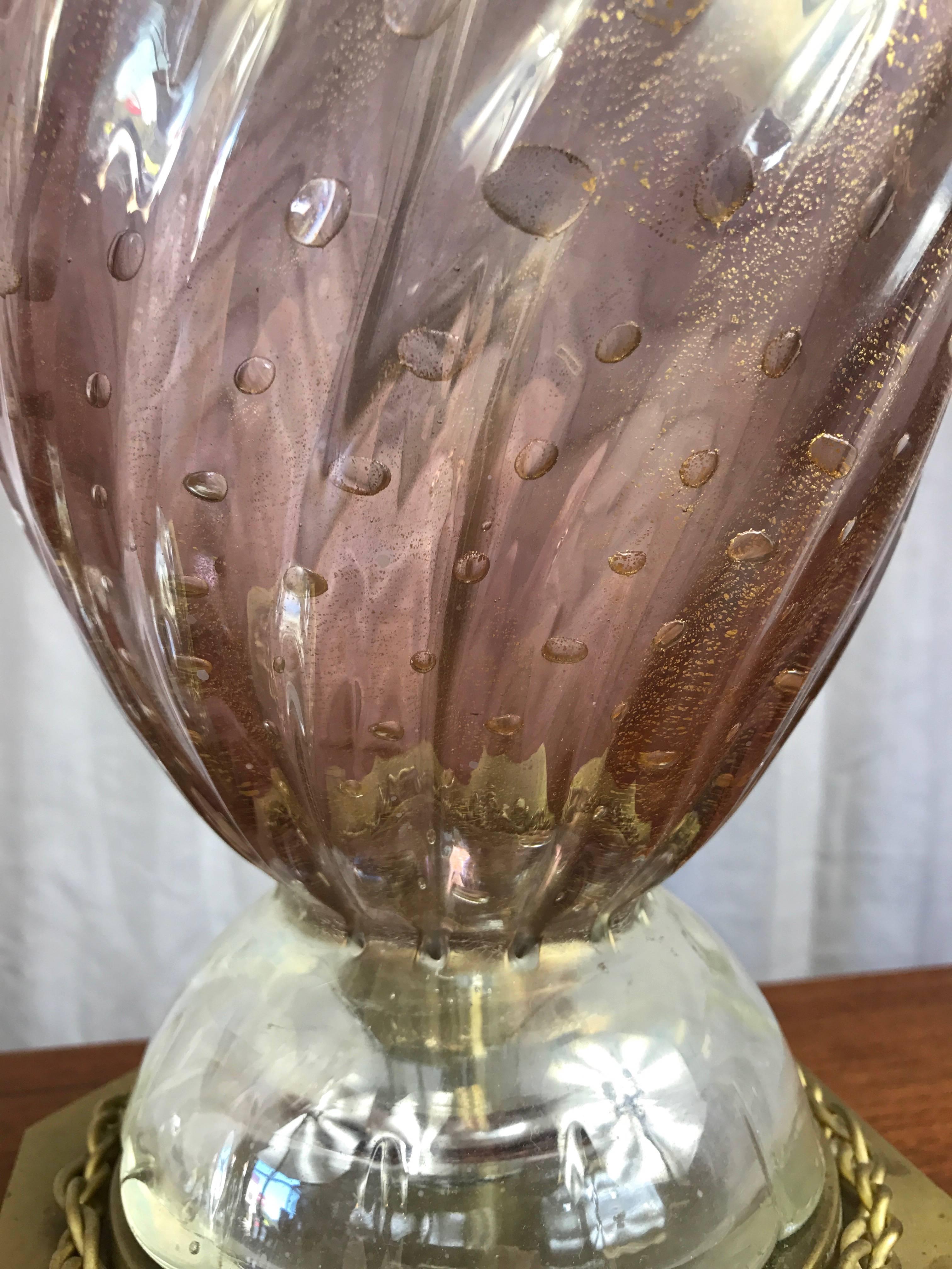 Milieu du XXe siècle Paire de lampes de bureau Barovier e Toso en verre de Murano et laiton en vente