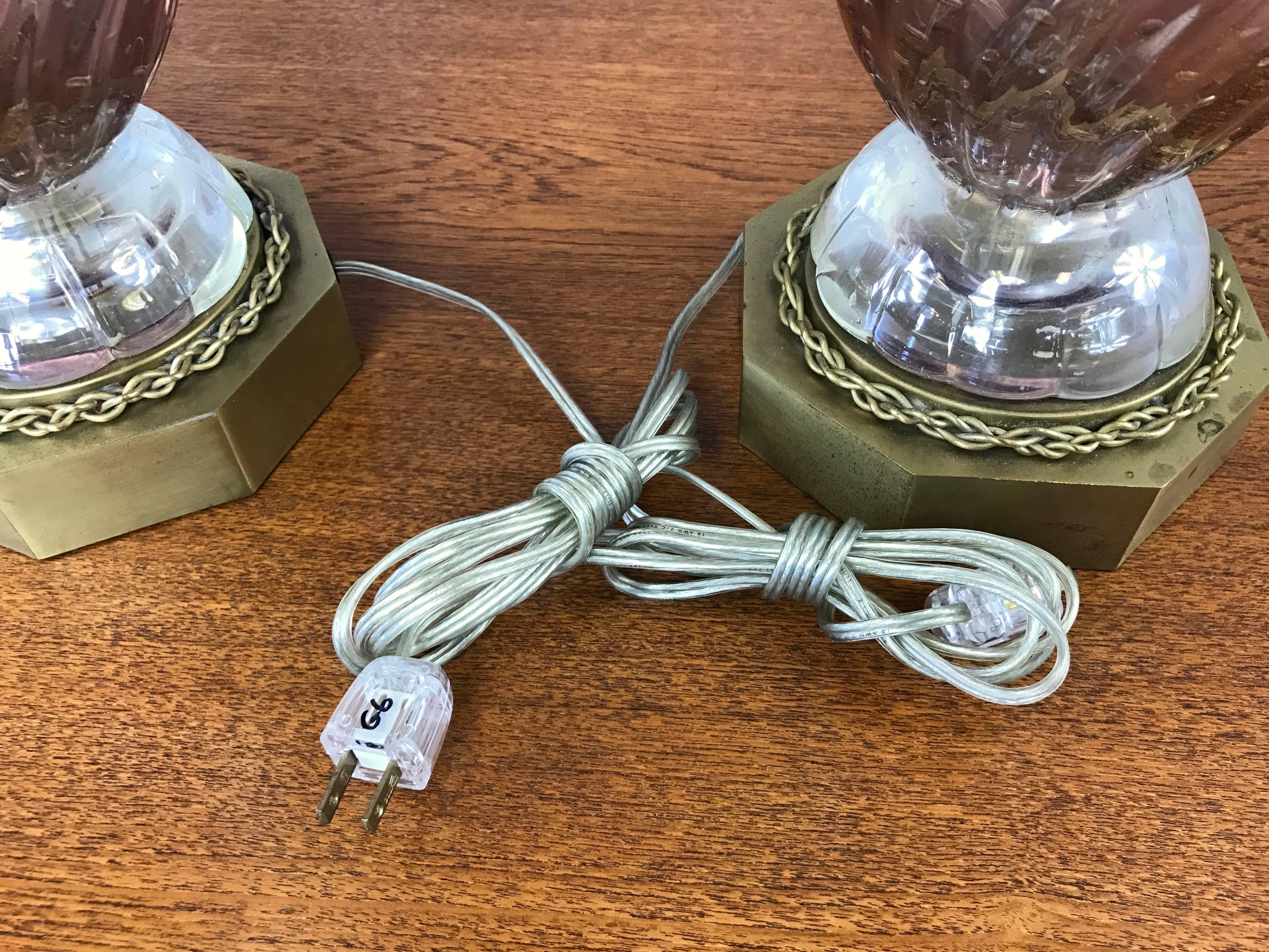 Pair of Barovier e Toso Murano Glass and Brass Table Lamps For Sale 4