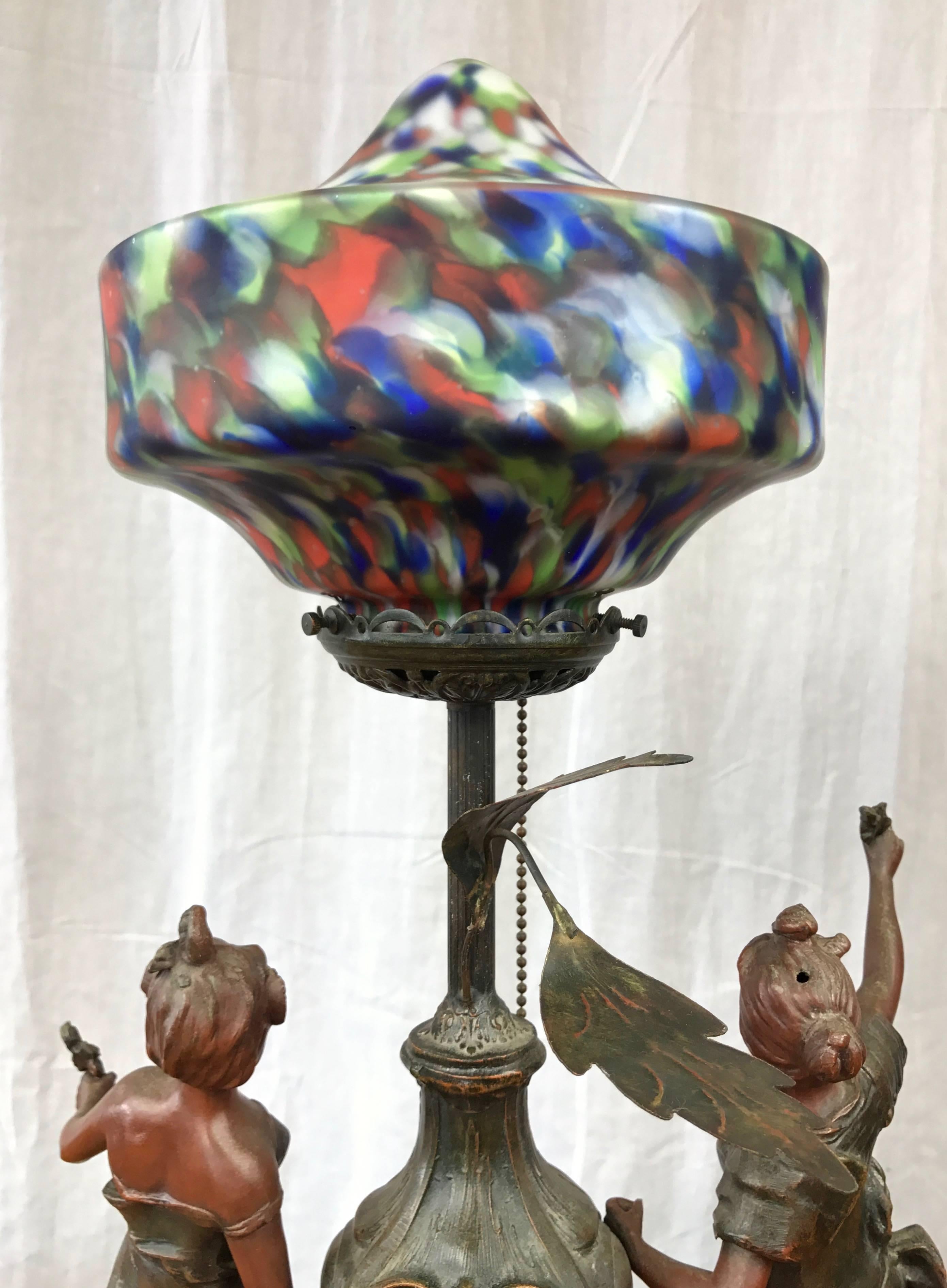 Marble Art Nouveau French Figural Table Lamp in the Manner of L & F Moreau For Sale