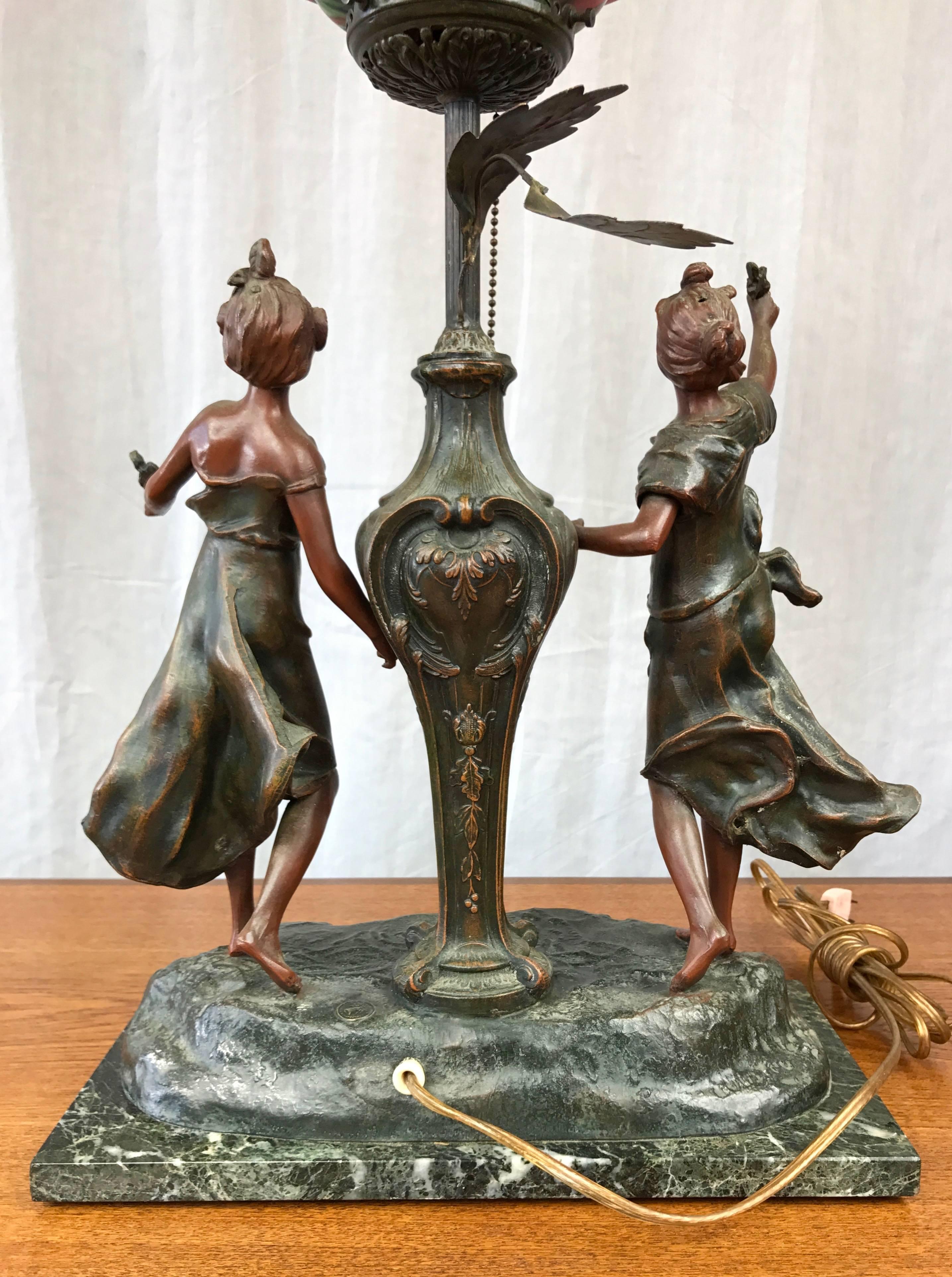 Französische figurale Jugendstil-Tischlampe im Art nouveau-Stil in der Art von L & F Moreau im Angebot 1