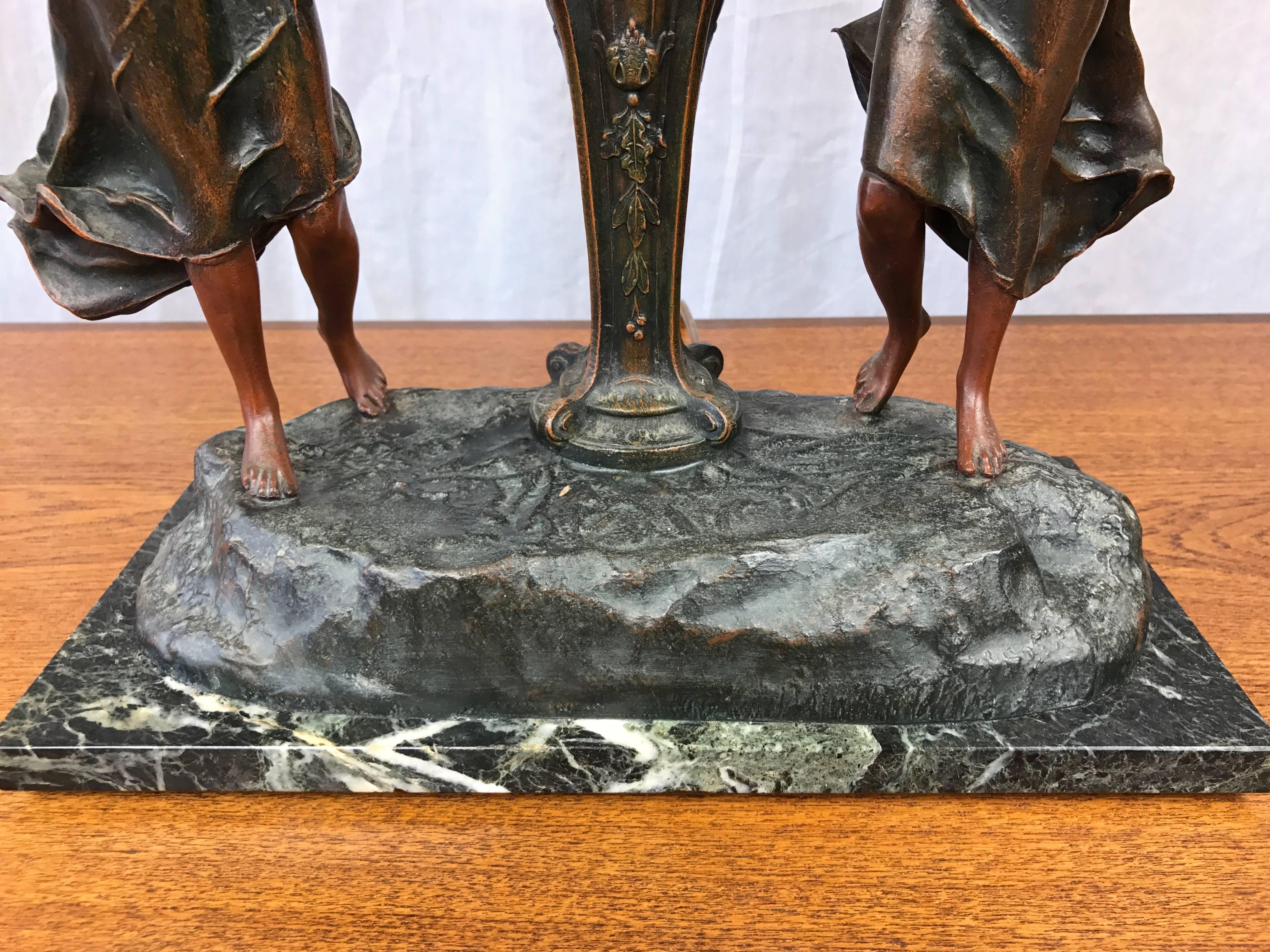 Art Nouveau French Figural Table Lamp in the Manner of L & F Moreau In Good Condition For Sale In San Francisco, CA