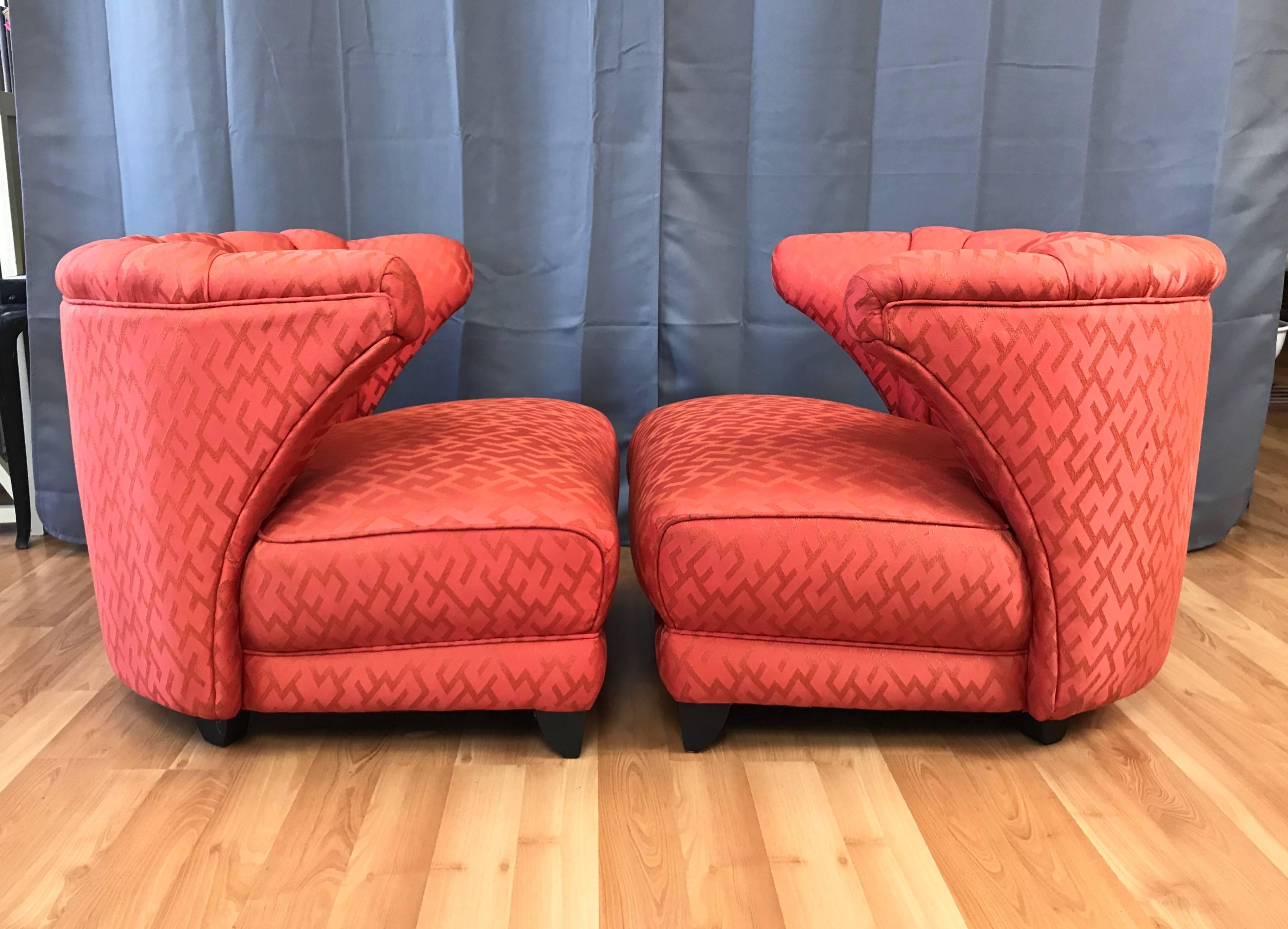 American Pair of James Mont Upholstered Lounge Chairs