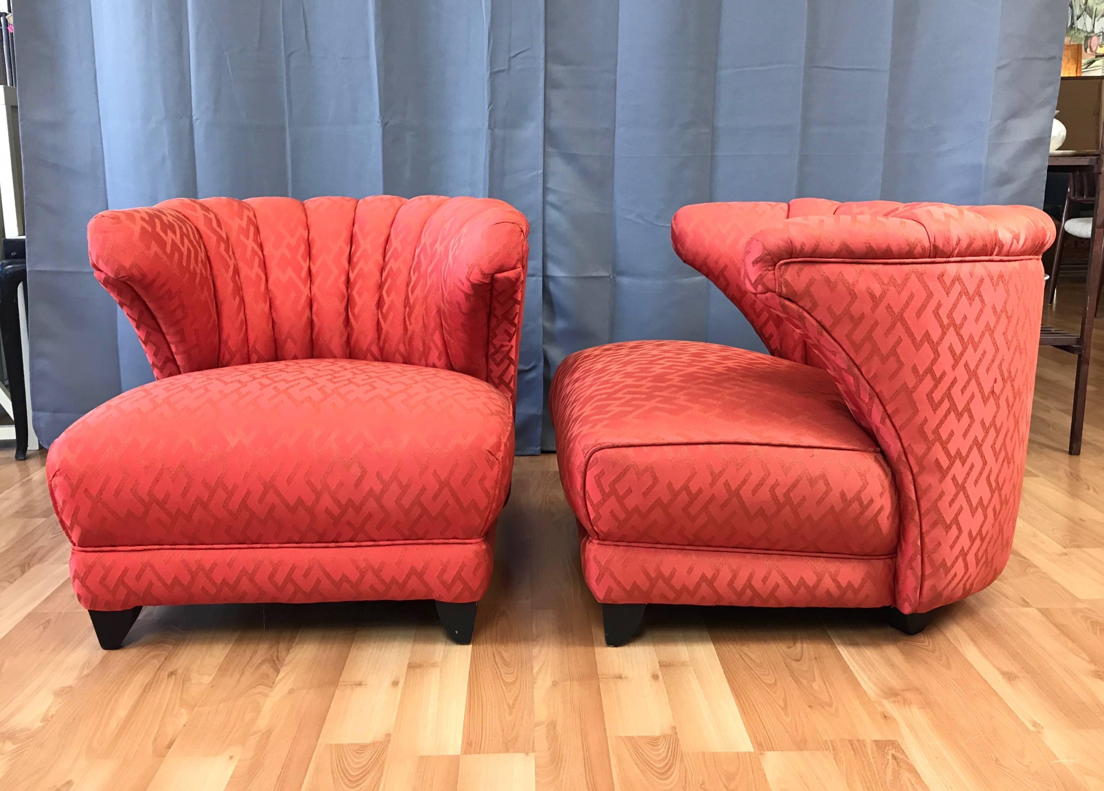 Mid-Century Modern Pair of James Mont Upholstered Lounge Chairs