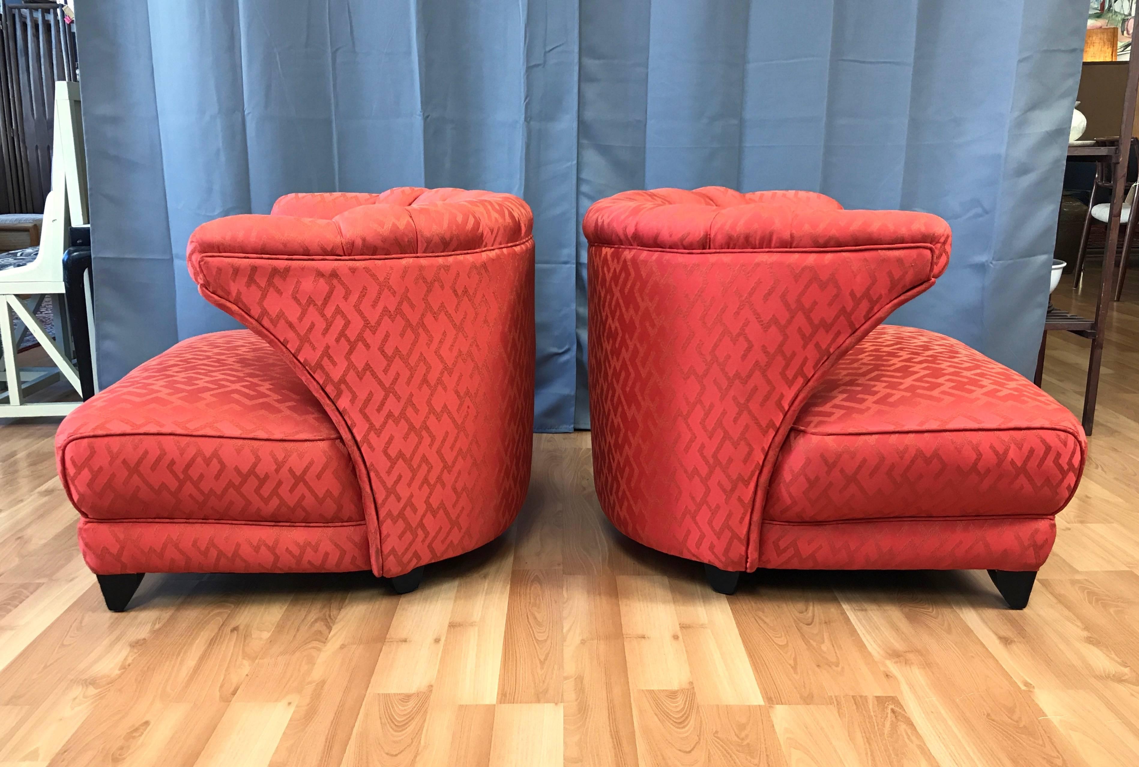 Pair of James Mont Upholstered Lounge Chairs In Good Condition In San Francisco, CA