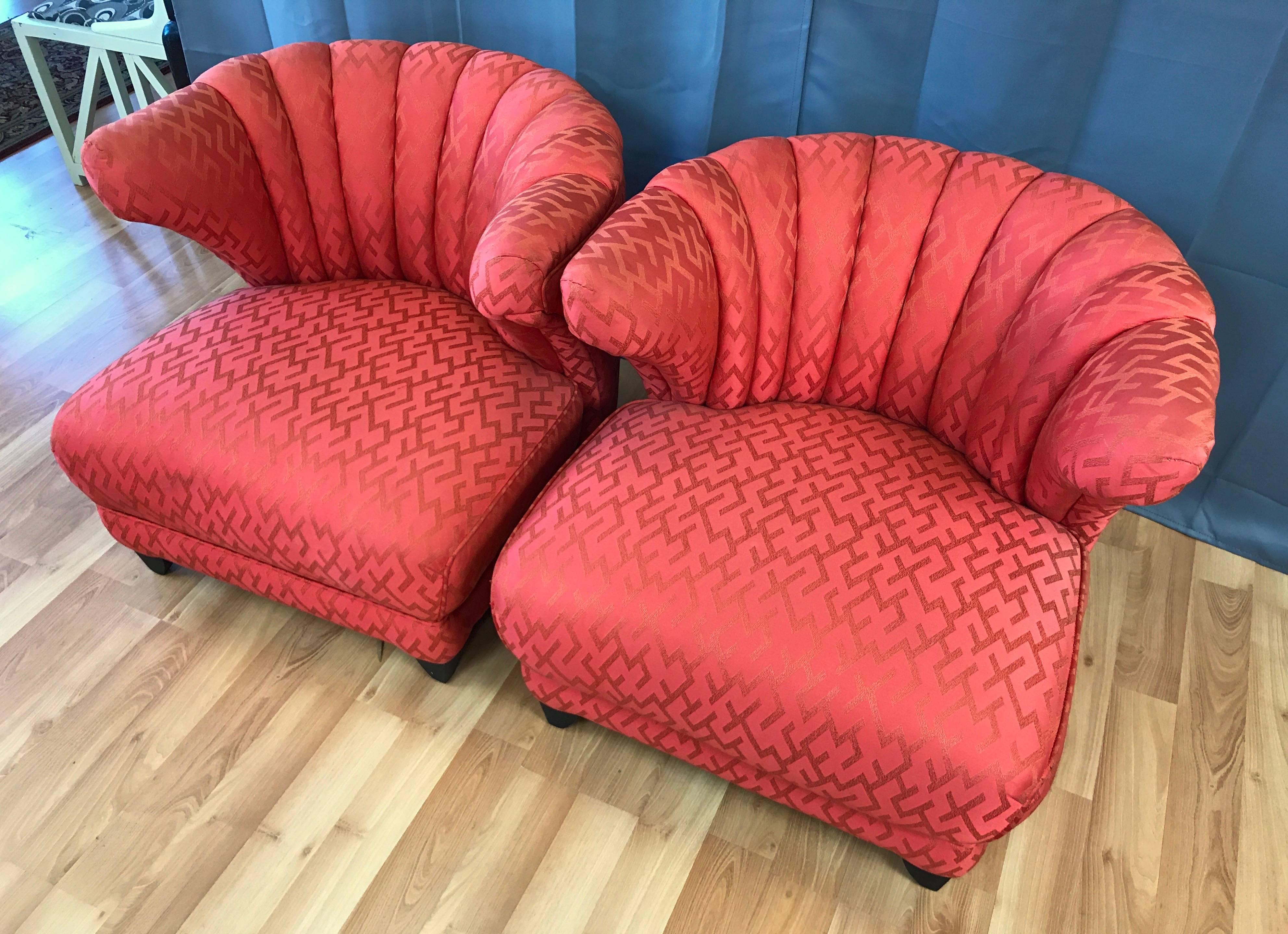 Upholstery Pair of James Mont Upholstered Lounge Chairs