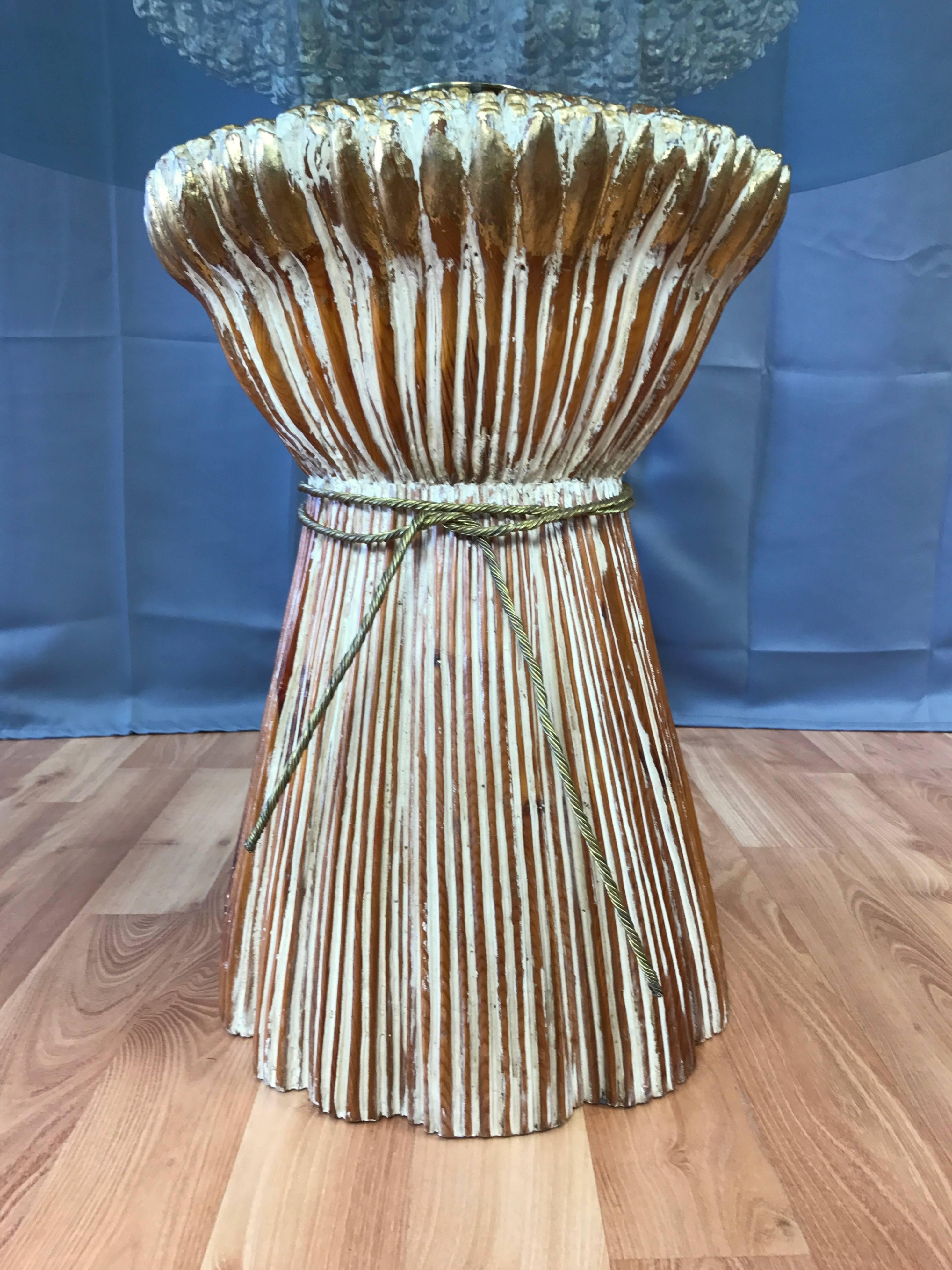 Italian Sculptural Carved Wood Wheat Sheaf Table with Glass Top For Sale