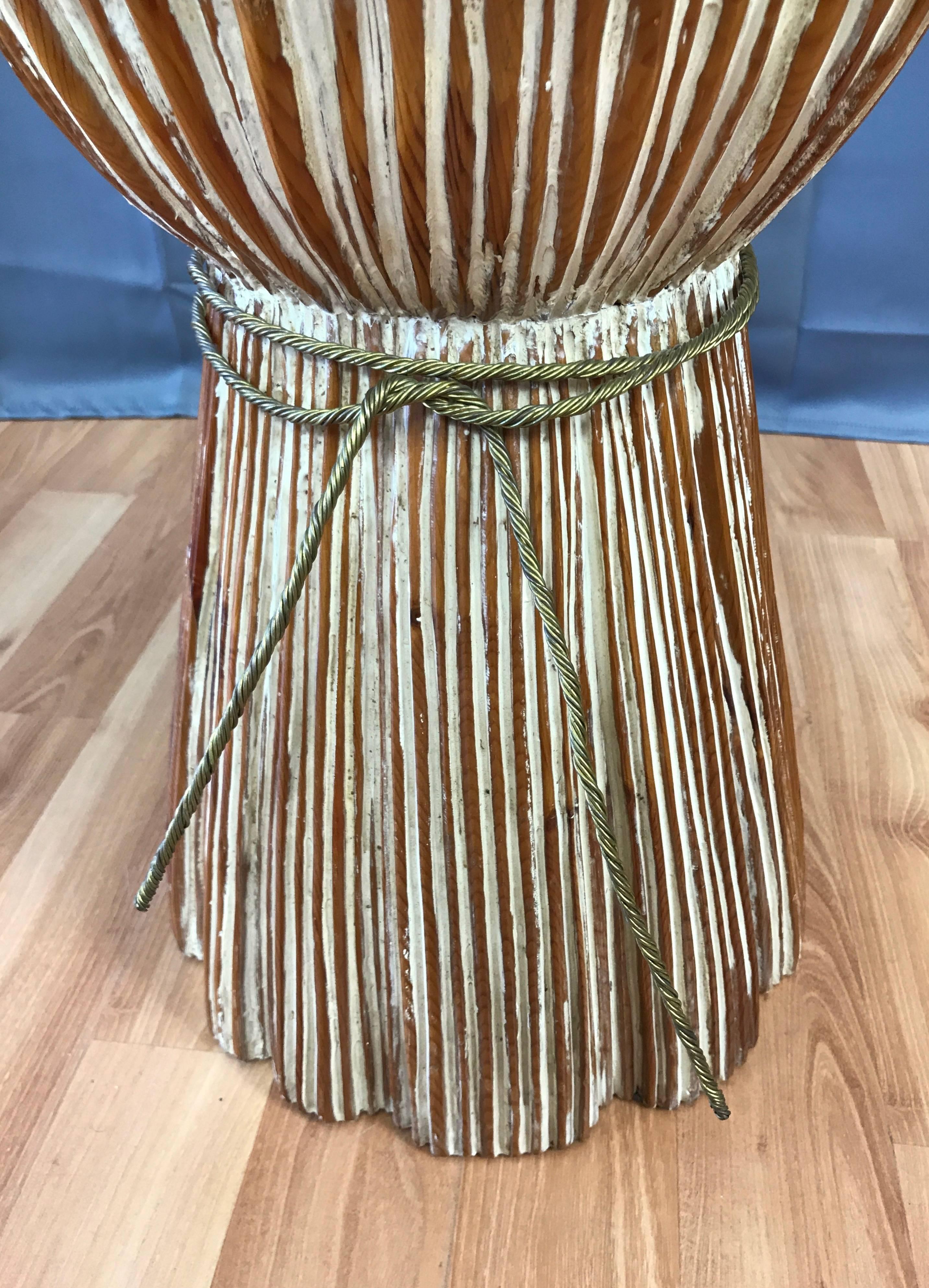 Sculptural Carved Wood Wheat Sheaf Table with Glass Top For Sale 1