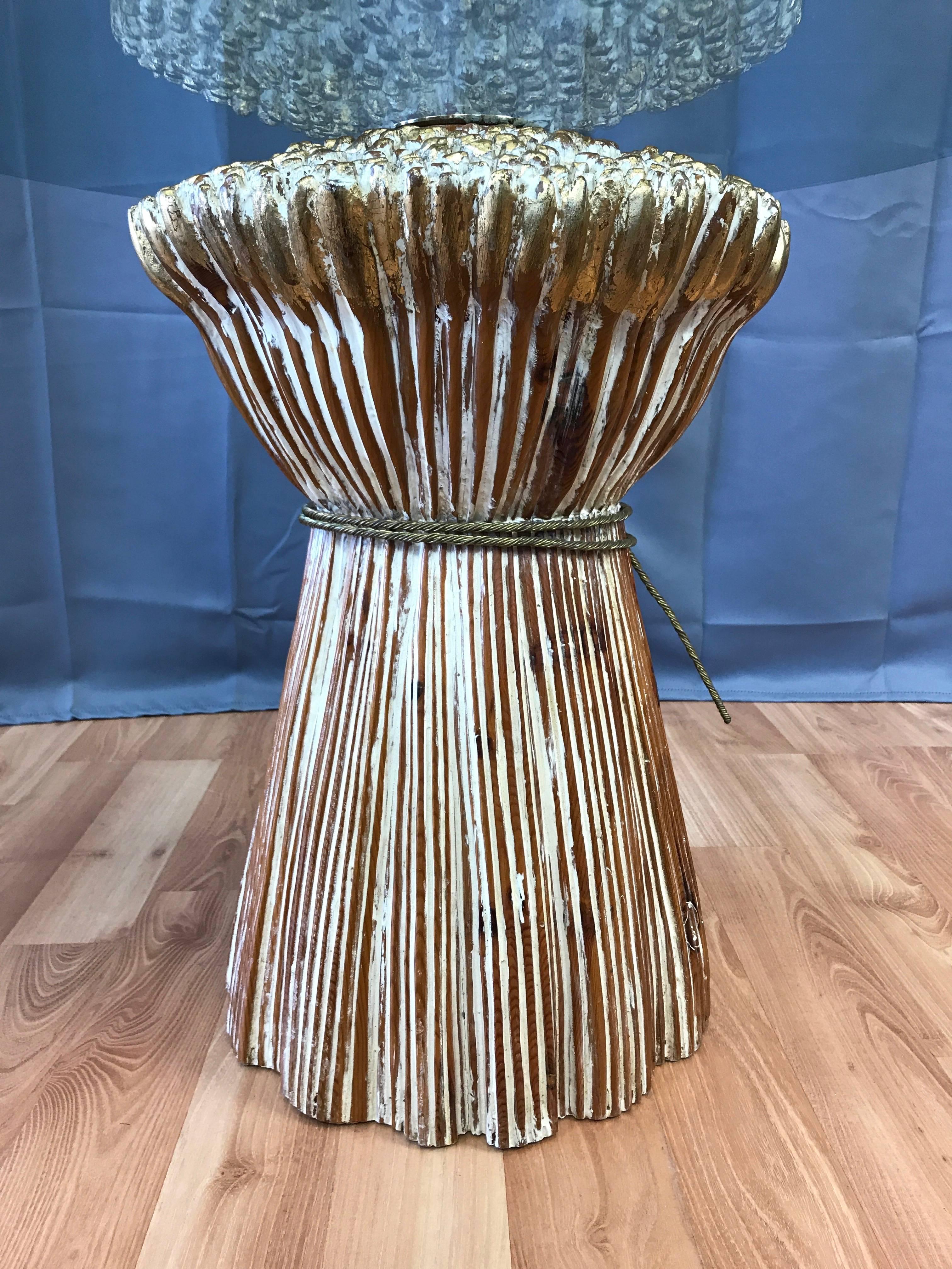 Sculptural Carved Wood Wheat Sheaf Table with Glass Top In Good Condition For Sale In San Francisco, CA
