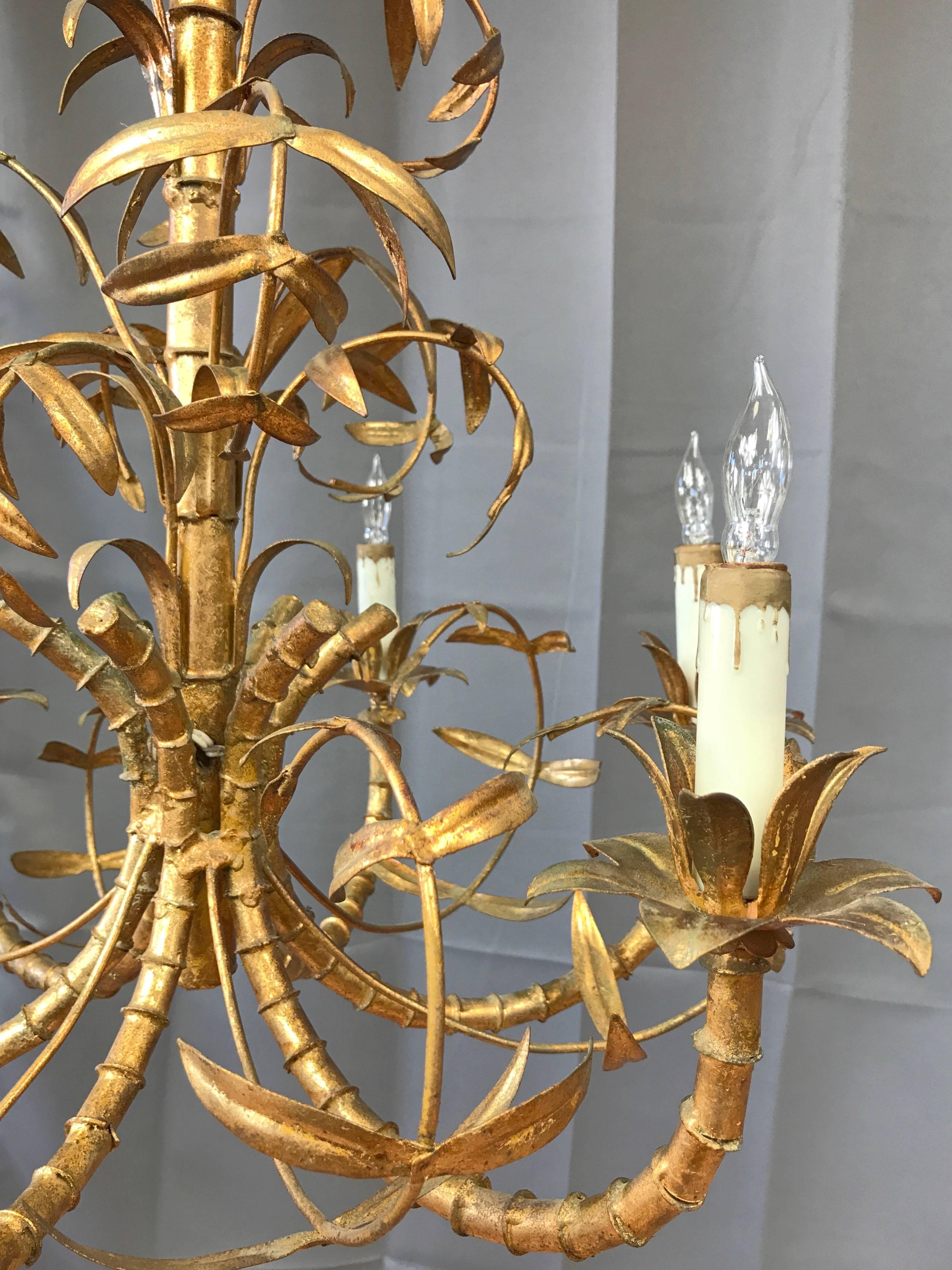 Mid-20th Century Italian Chinoiserie Faux Bamboo Gilt Chandelier