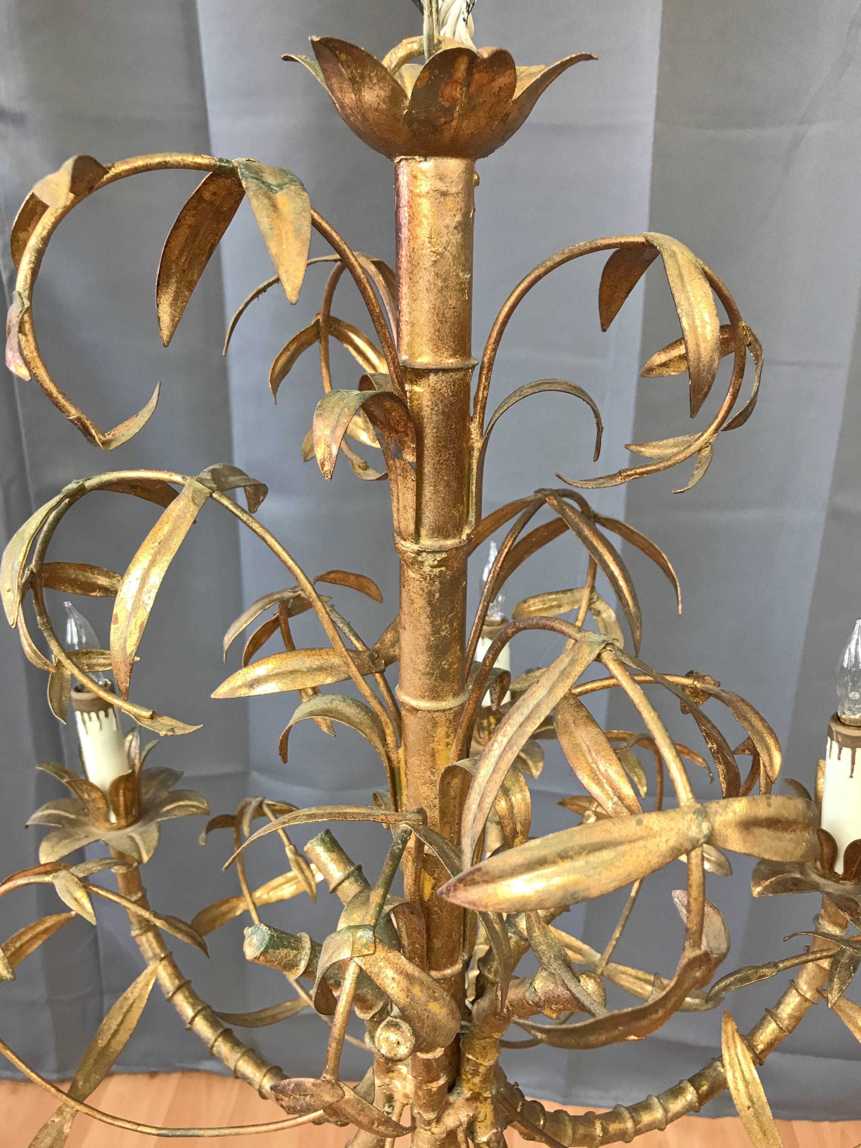 Italian Chinoiserie Faux Bamboo Gilt Chandelier In Good Condition In San Francisco, CA