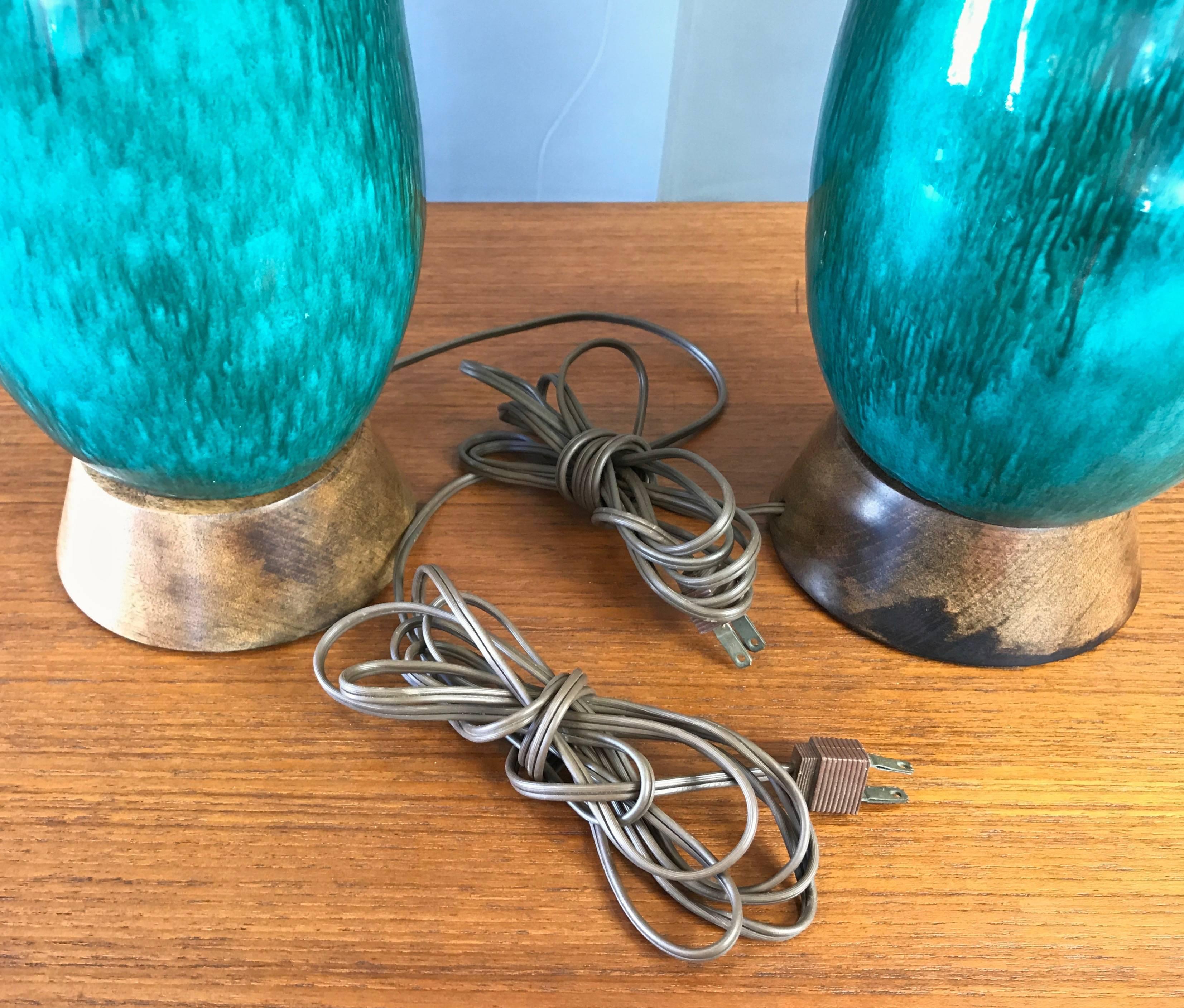 Pair of Marcello Fantoni Turquoise Ceramic Table Lamps 2
