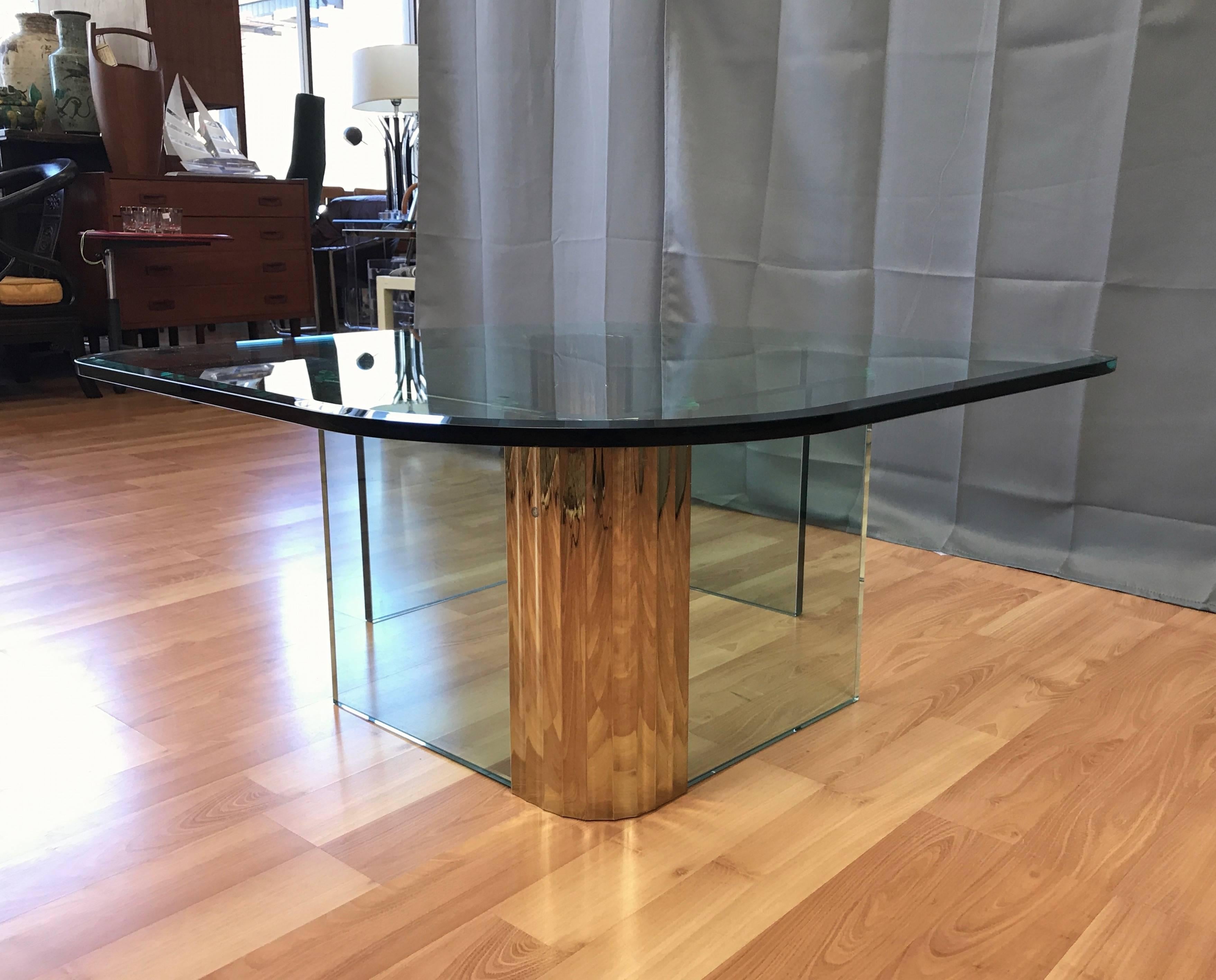 Late 20th Century Asymmetrical Brass and Glass Coffee Table in the Style of Leon Rosen for Pace