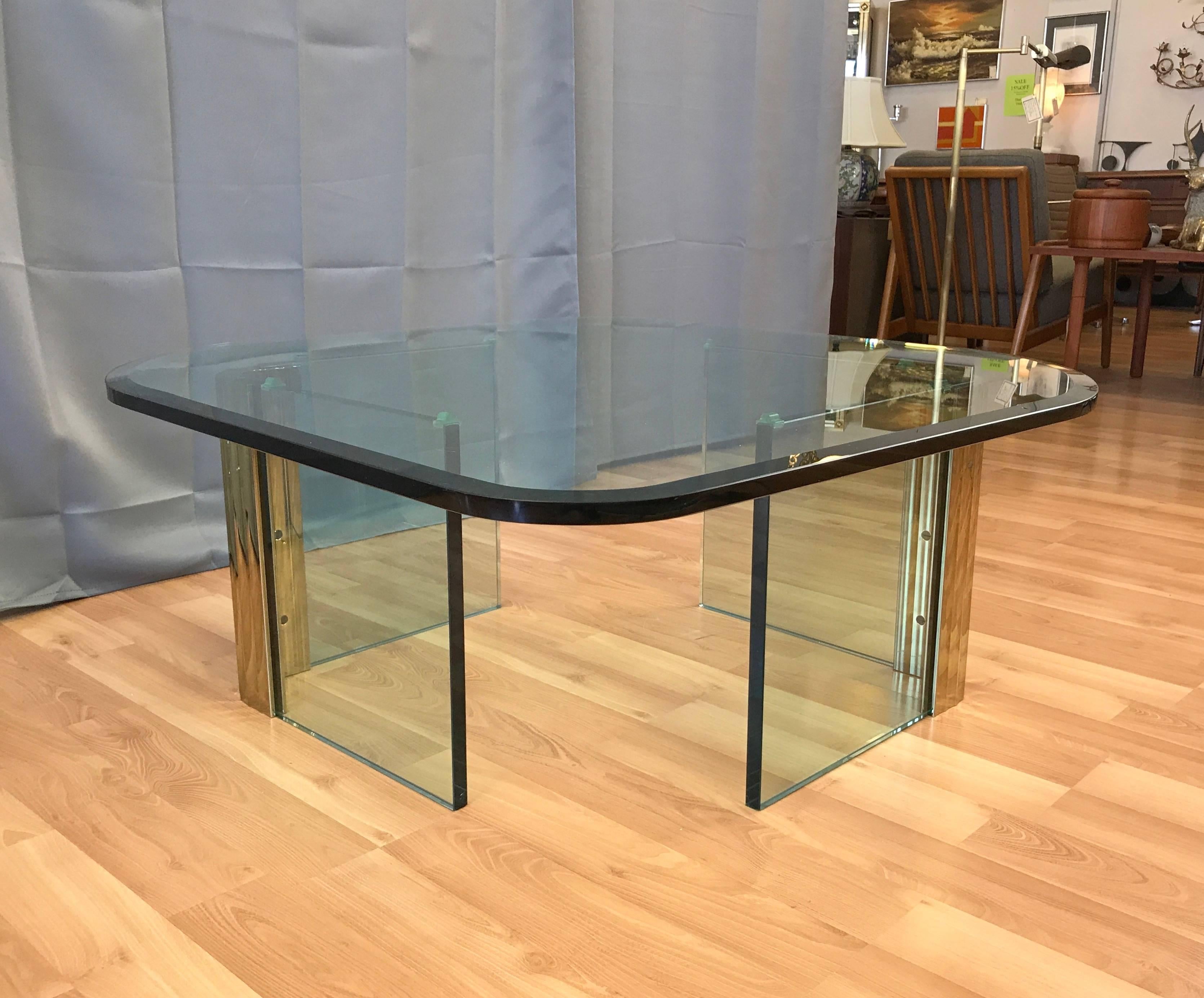 Asymmetrical Brass and Glass Coffee Table in the Style of Leon Rosen for Pace In Good Condition In San Francisco, CA