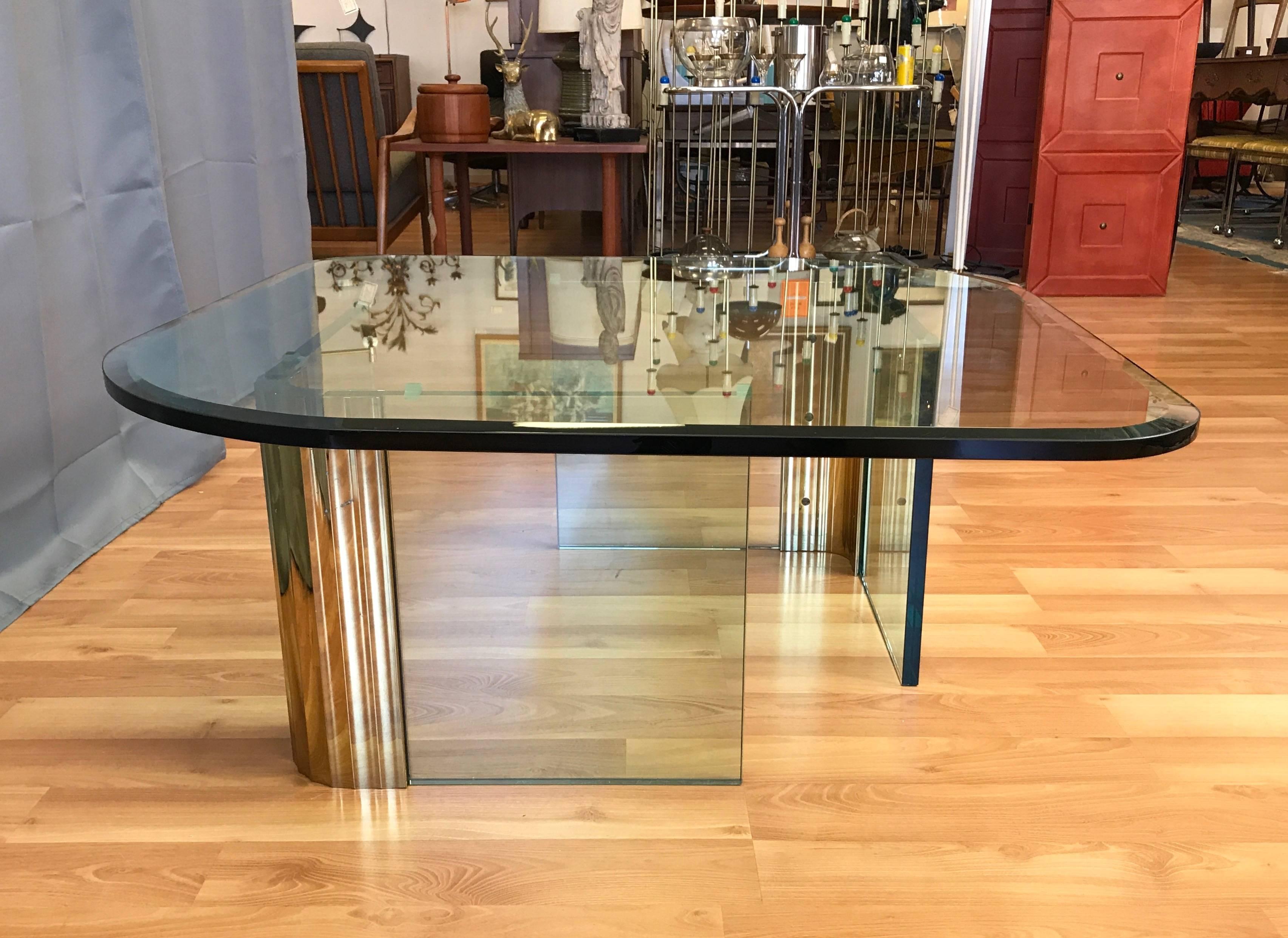 American Asymmetrical Brass and Glass Coffee Table in the Style of Leon Rosen for Pace