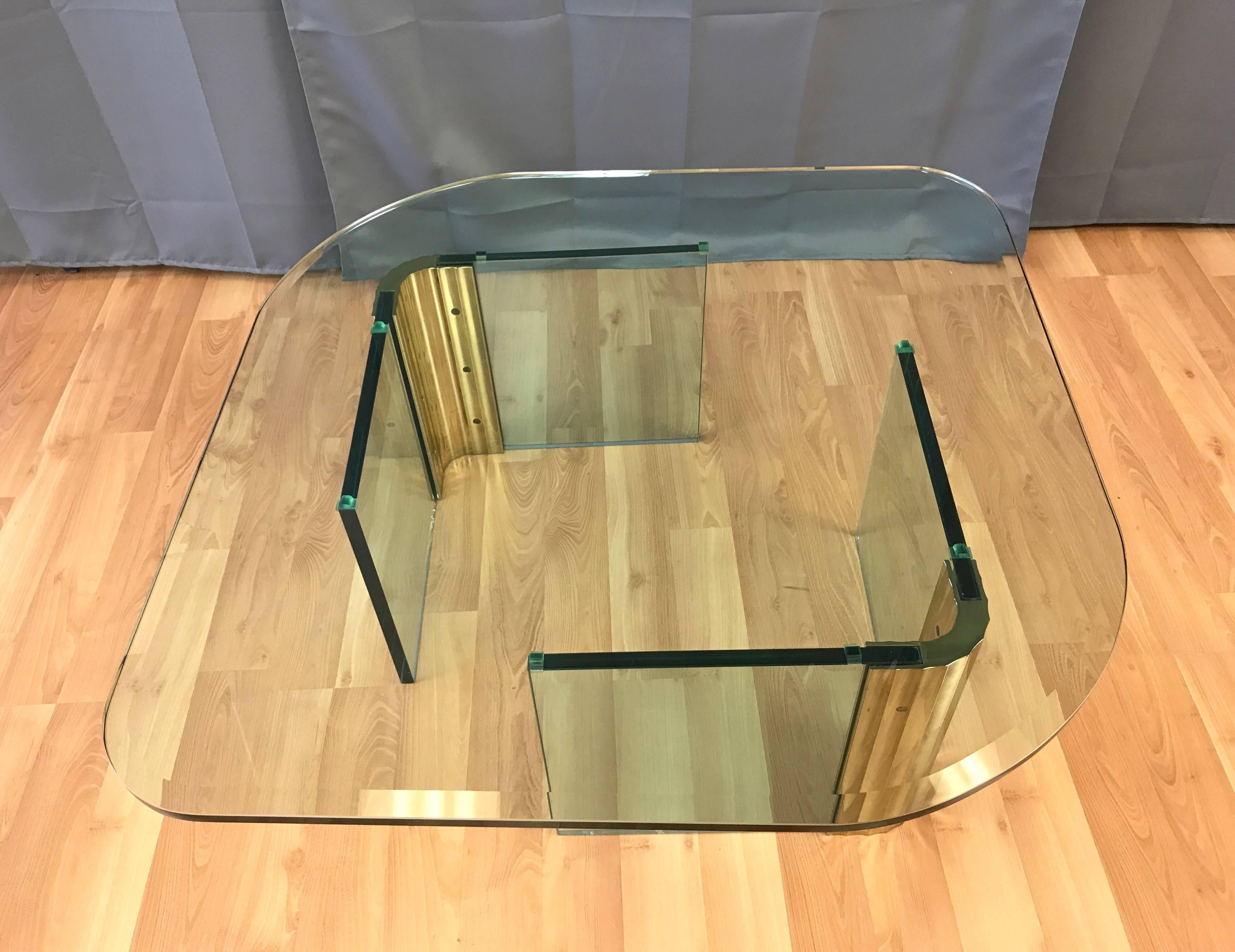Modern Asymmetrical Brass and Glass Coffee Table in the Style of Leon Rosen for Pace