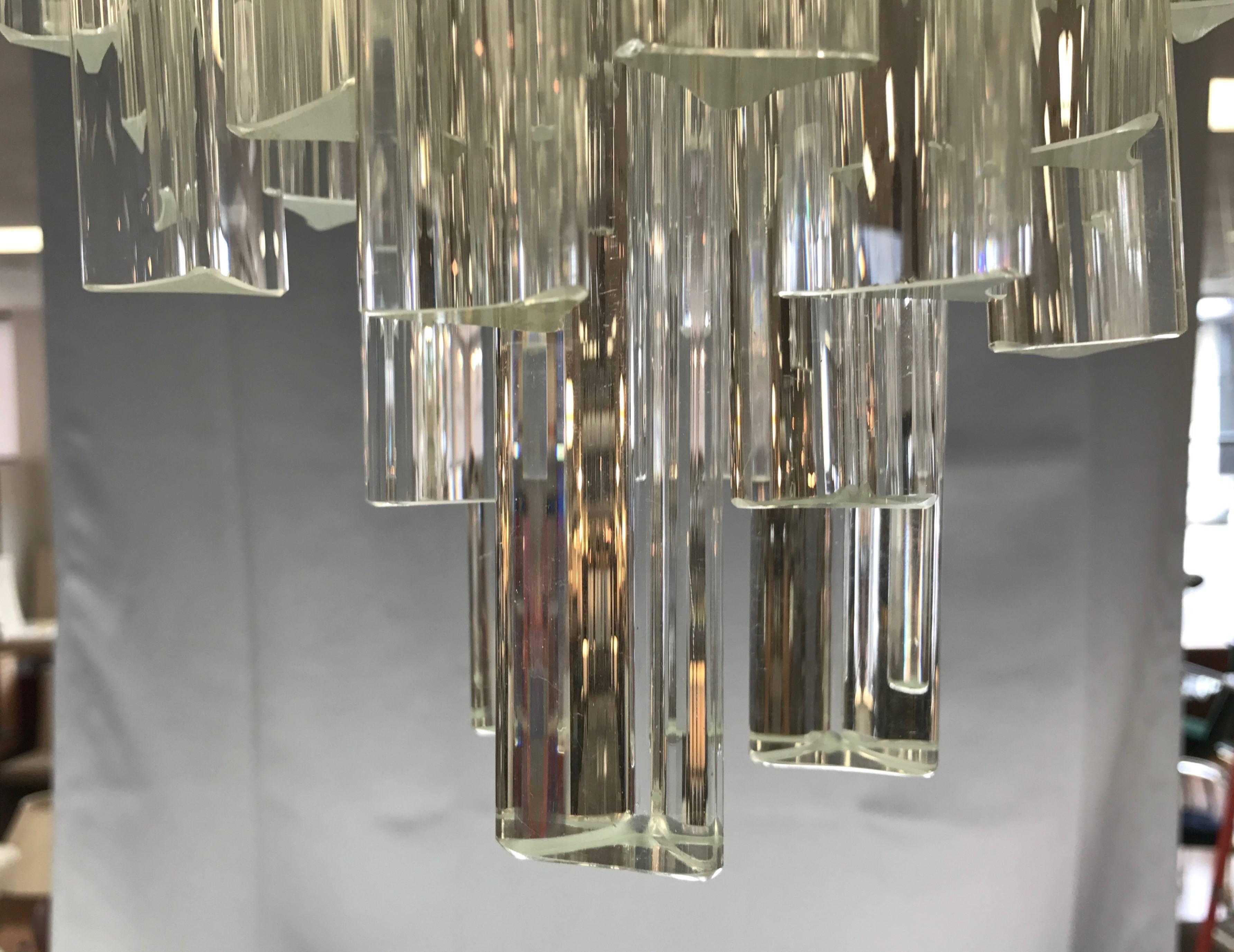 Metal Monumental Venini “Prismi” Murano Glass Cascading Chandelier