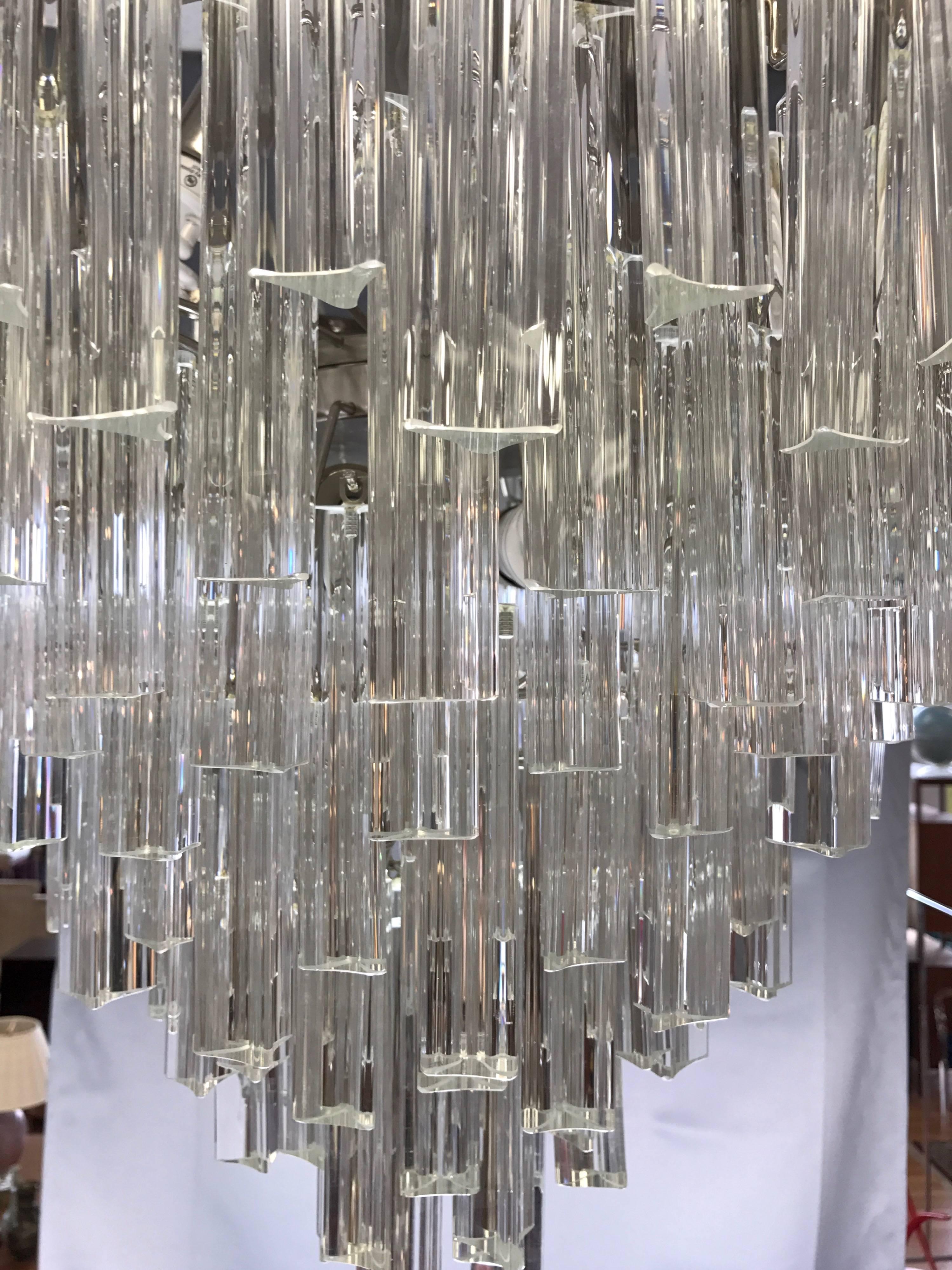Monumental Venini “Prismi” Murano Glass Cascading Chandelier In Good Condition In San Francisco, CA