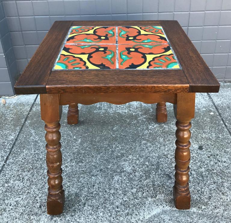 Taylor Tilery Spanish Tile Mahogany Side Table at 1stDibs