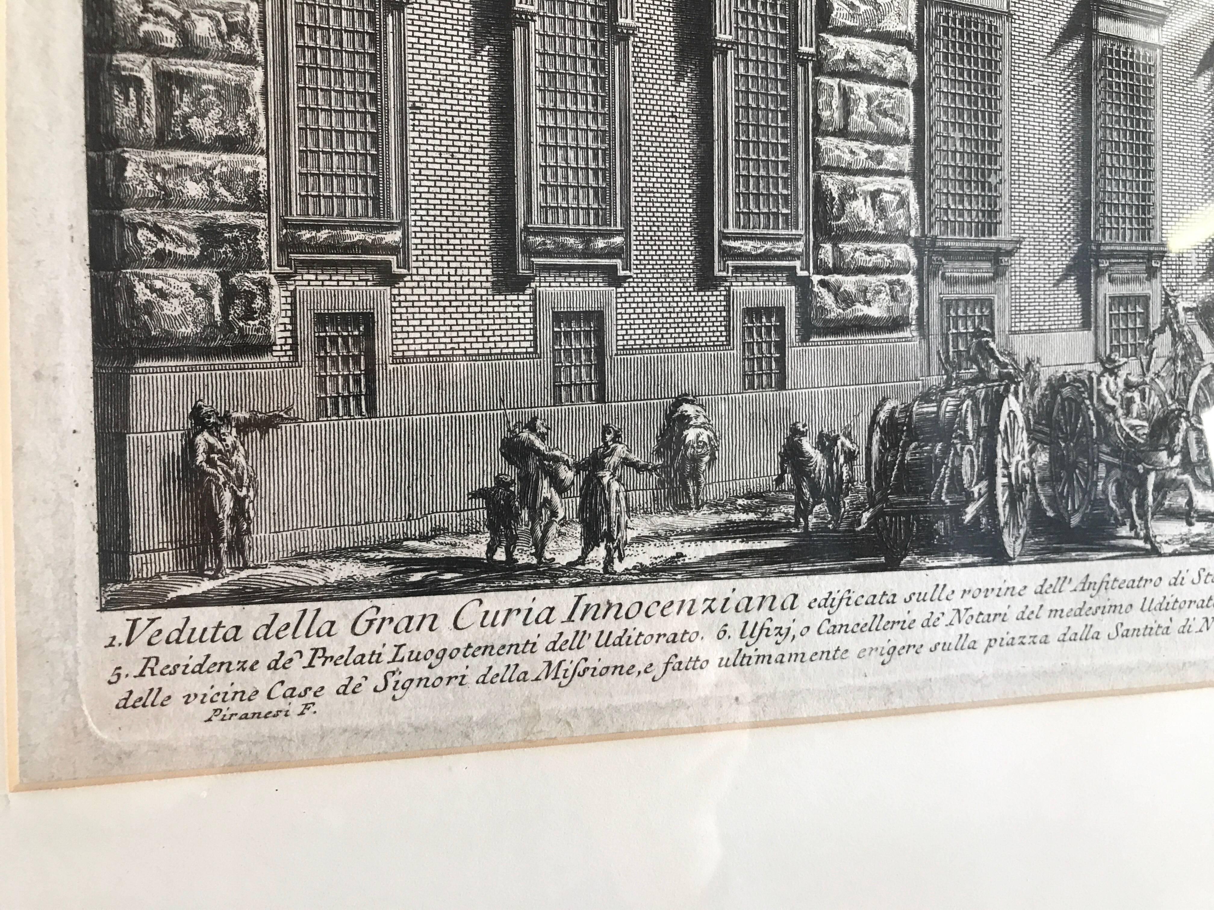 18th Century Piranesi “Veduta Della Gran Curia Innocenziana” Etching, 1752