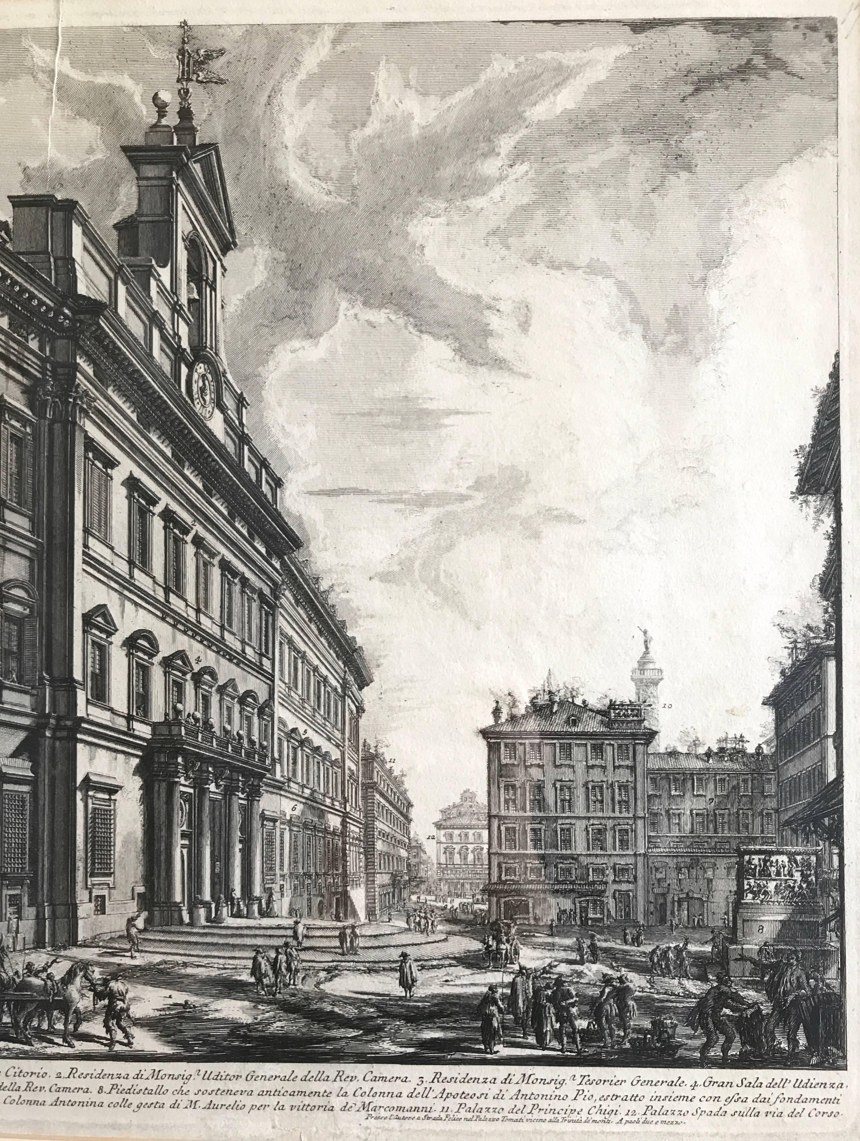 Piranesi “Veduta Della Gran Curia Innocenziana” Etching, 1752 In Excellent Condition In San Francisco, CA