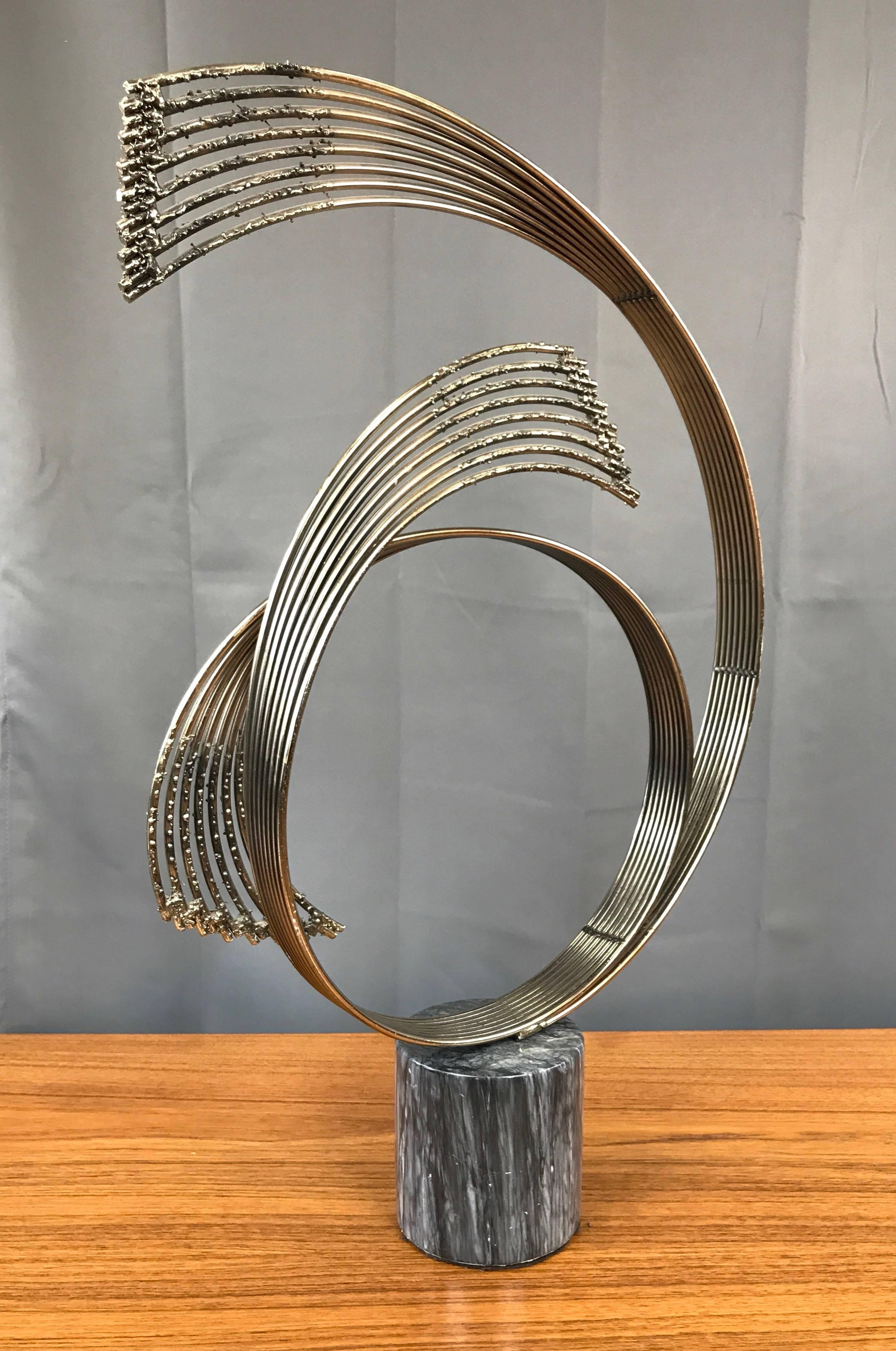 American Curtis Jeré “Windswept” Brass Sculpture on Marble Pedestal