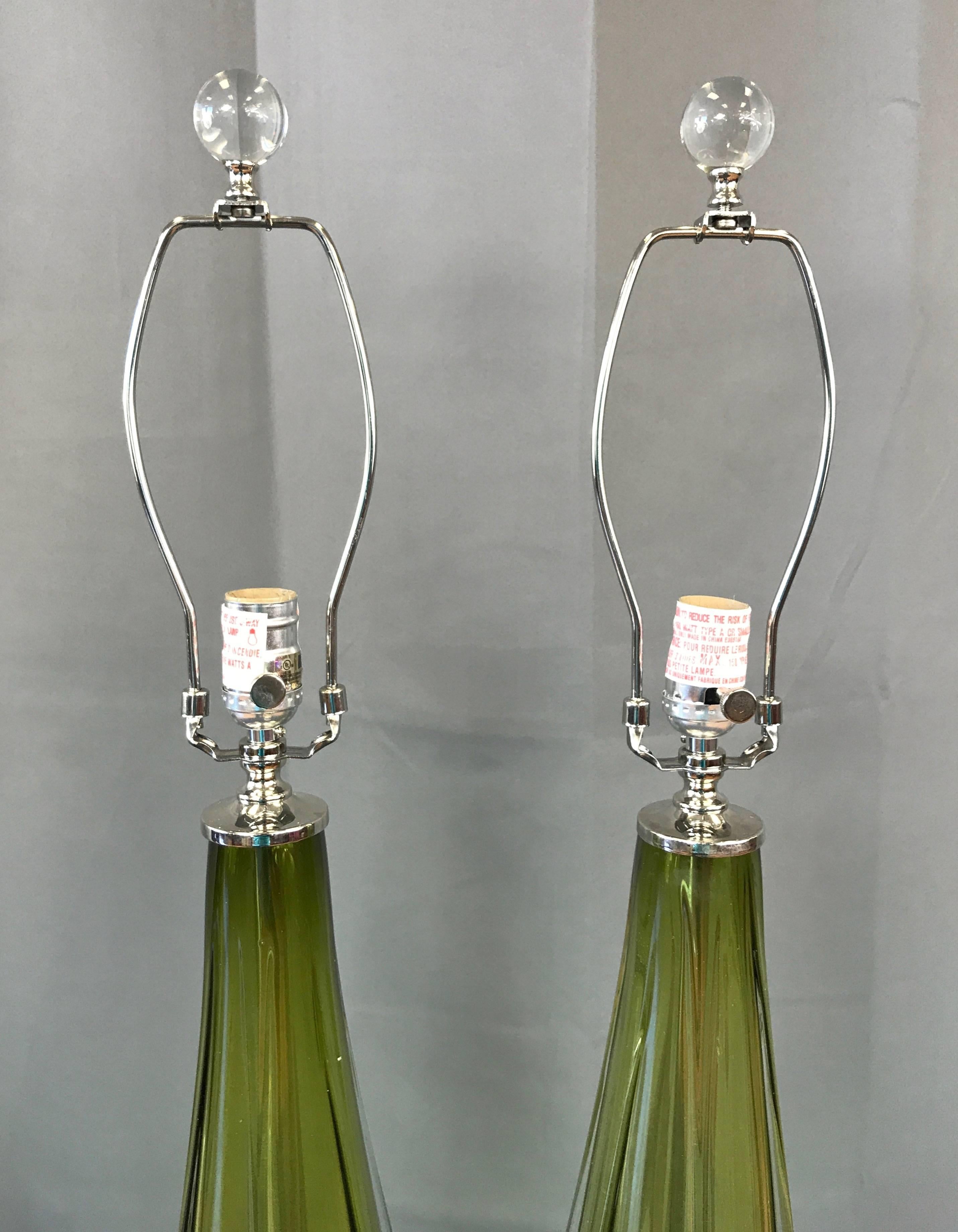 Pair of Tall Seguso Murano Sommerso Glass Table Lamps 2