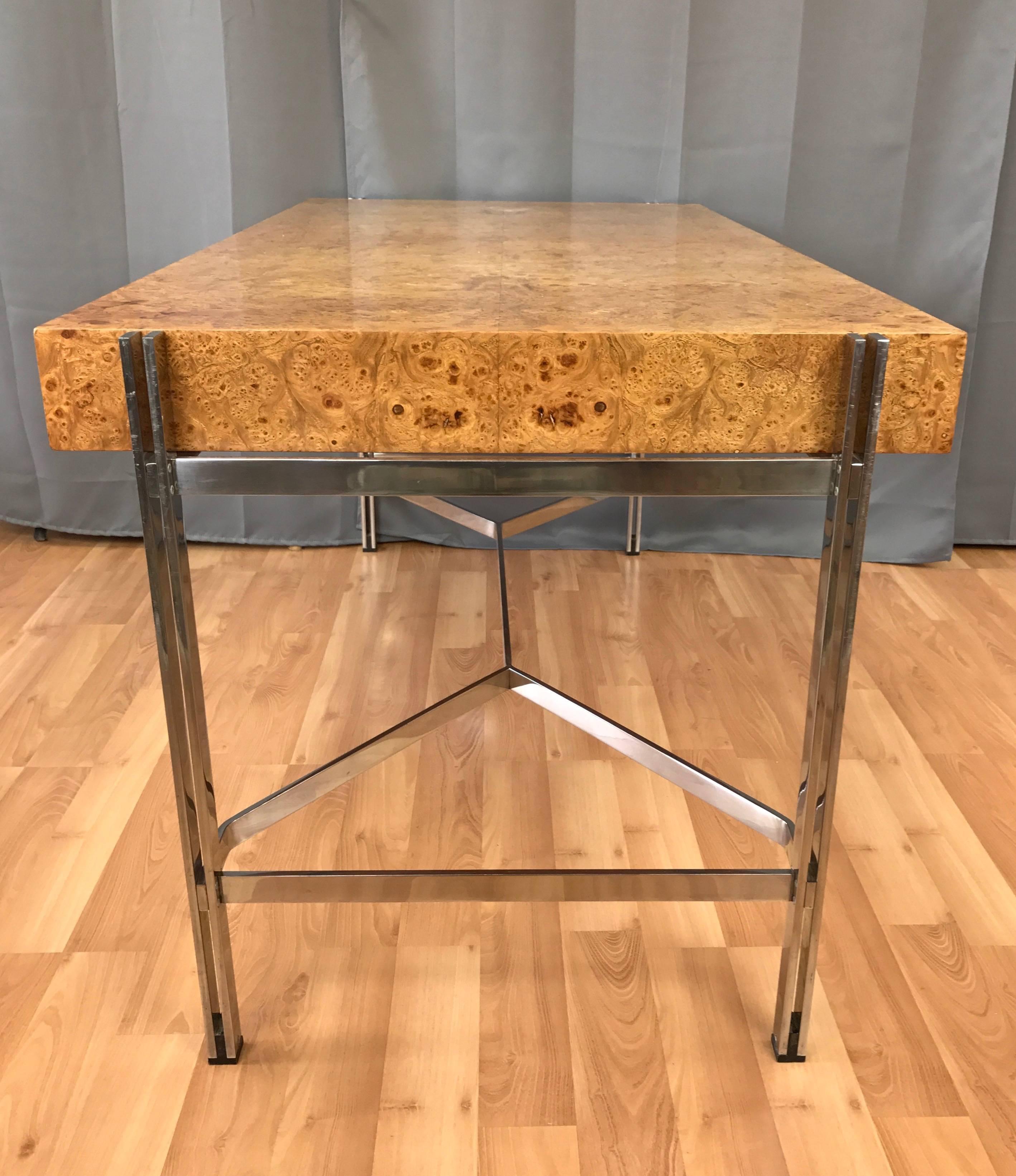 Notable Jack Freidin for Pace Burl Wood and Chrome Desk  In Good Condition In San Francisco, CA