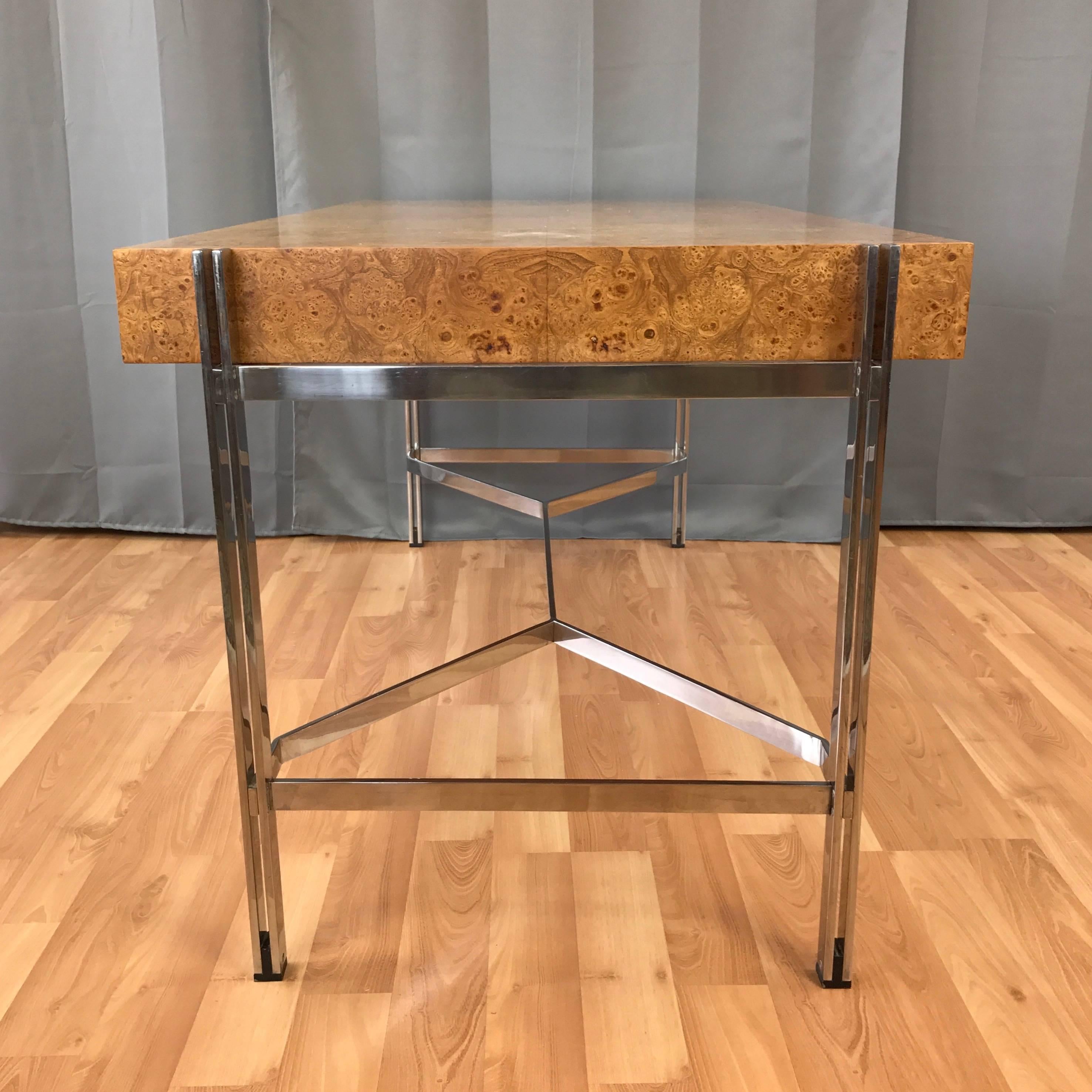 Modern Notable Jack Freidin for Pace Burl Wood and Chrome Desk 