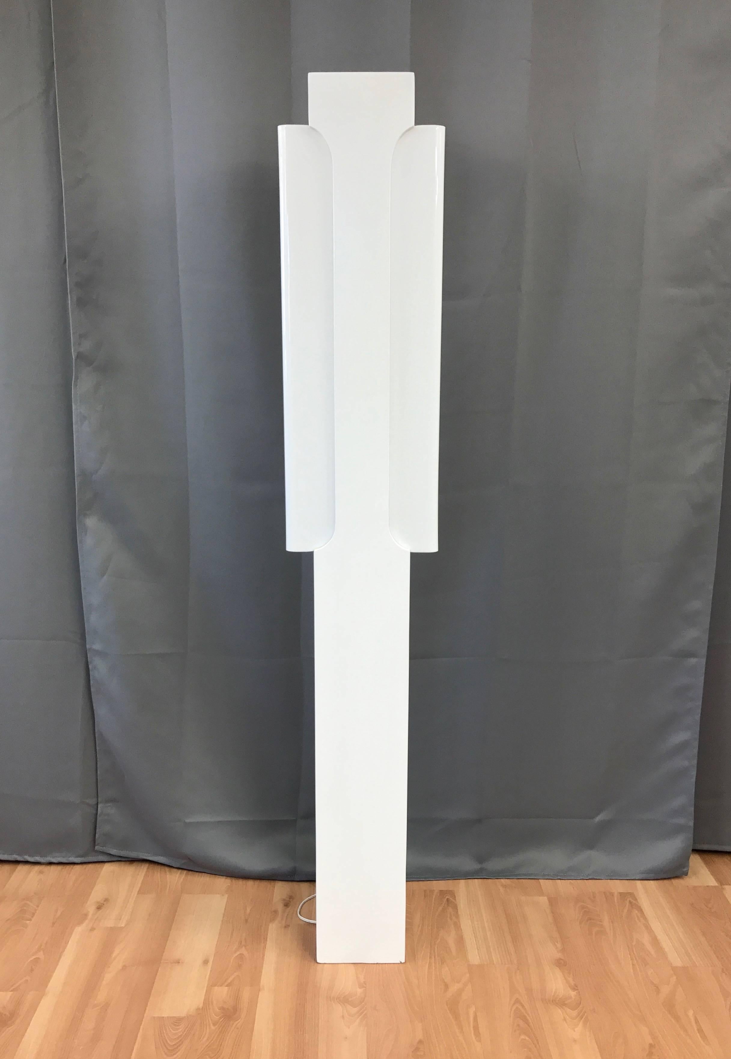 American Towering Minimalist White Lacquer and Acrylic Vintage Floor Lamp