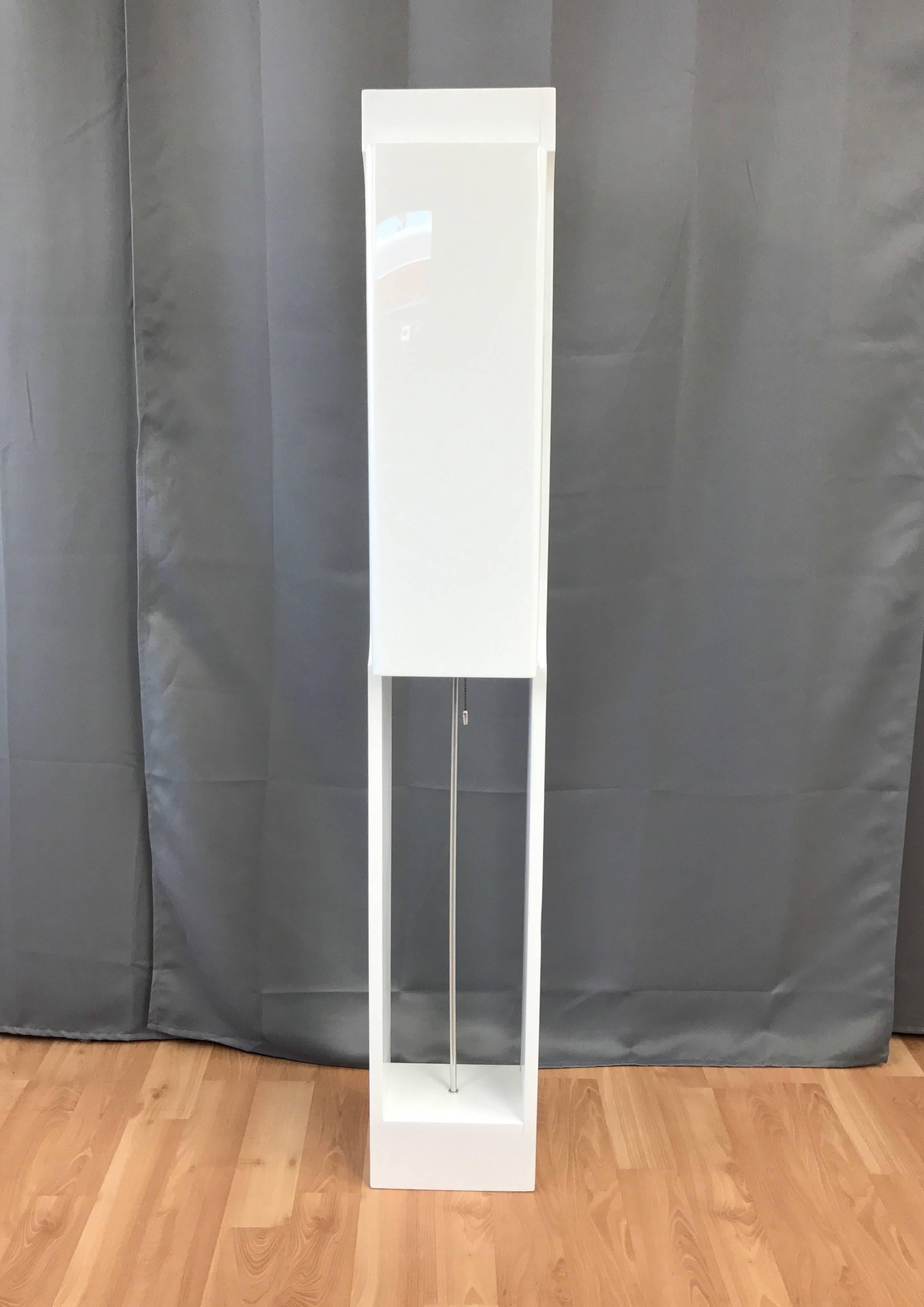 Modern Towering Minimalist White Lacquer and Acrylic Vintage Floor Lamp