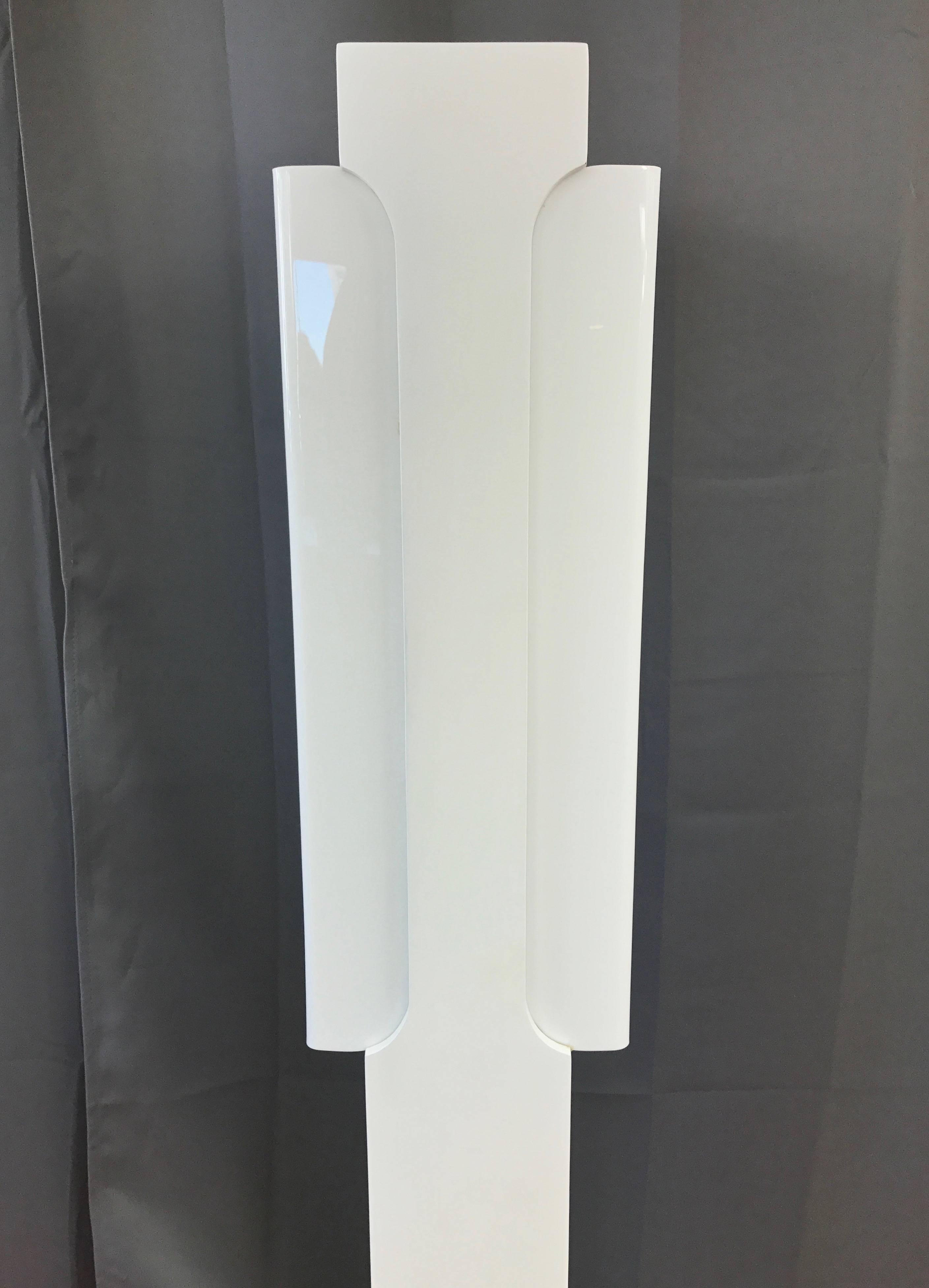 Late 20th Century Towering Minimalist White Lacquer and Acrylic Vintage Floor Lamp