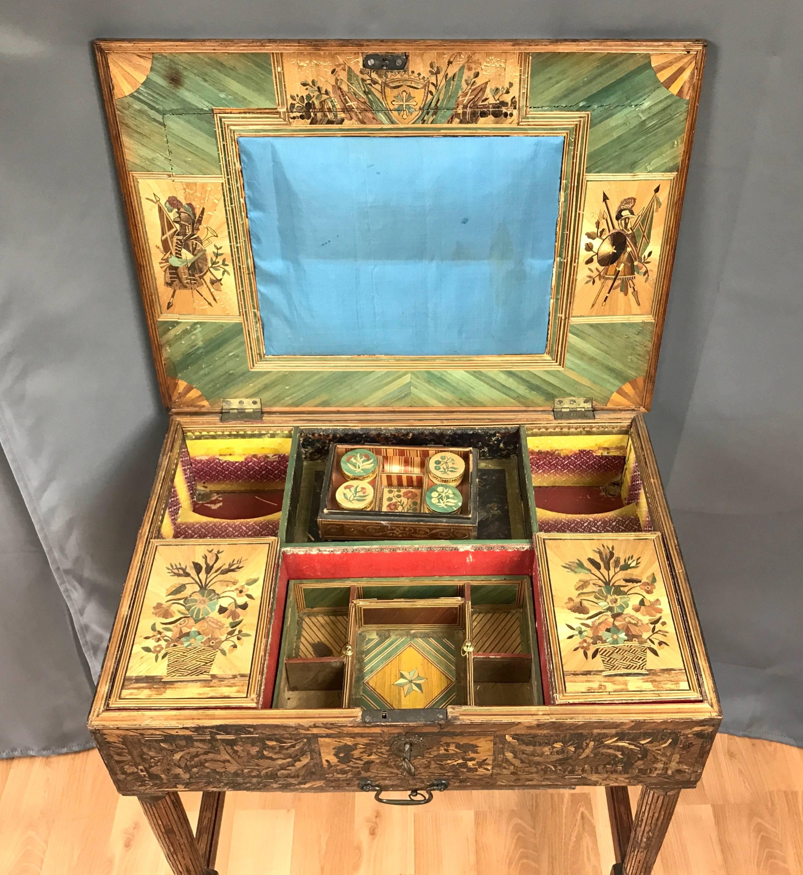 Brass Mid-19th Century French Straw Work Marquetry Game Table